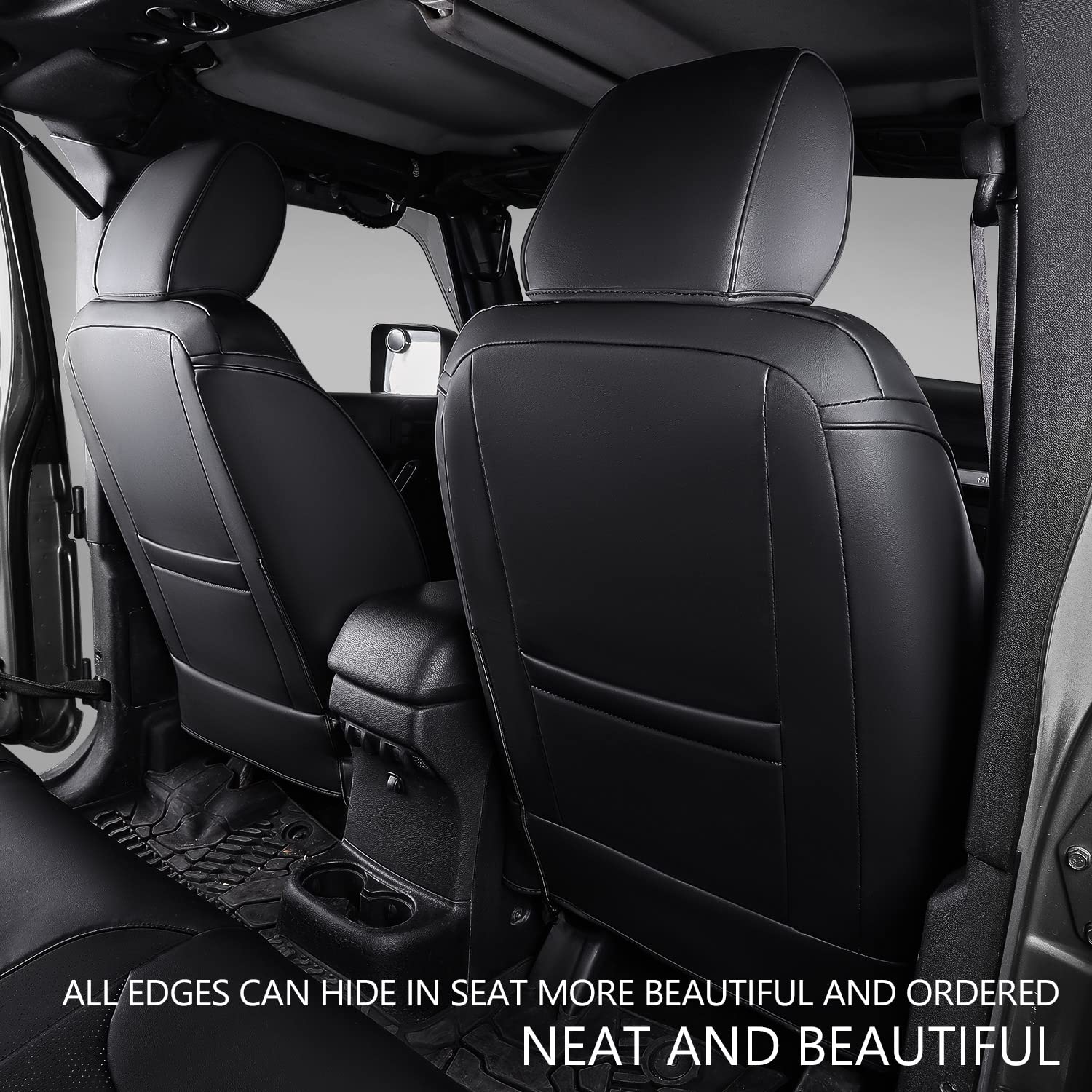 Xipoo PU Leather Car Seat Covers for 2013-2017 Jeep Wrangler JK - Front & Back Seat Protectors, 4-Door Replacement Covers (Black) | Durable & Comfortable for Off-Roading, Daily Commute & Adventure Trips