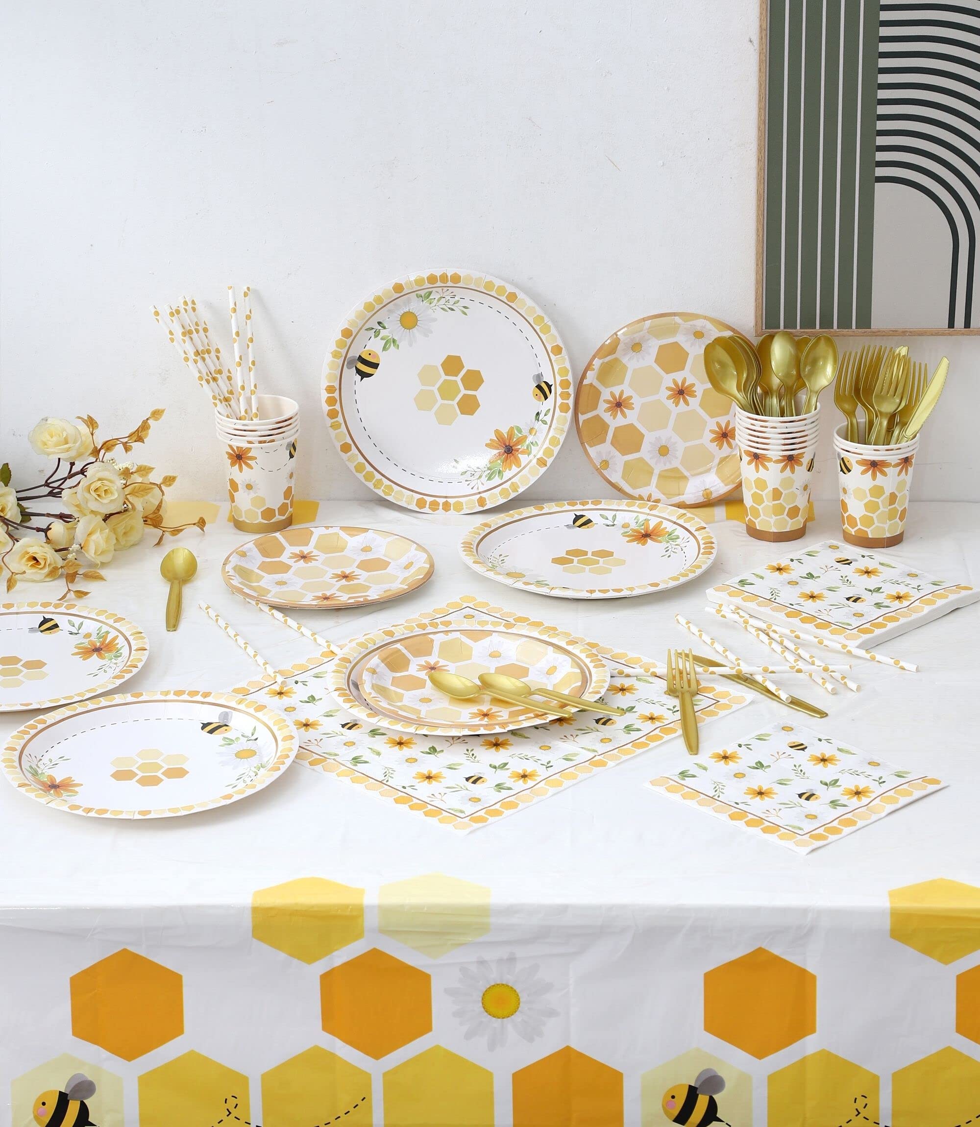 Winoo Bee Themed Party Decorations - 54x108 Inch Disposable Tablecloth for Baby Showers, Birthday Parties & Bee-Themed Events | Perfect for Outdoor Picnics, Classroom Activities & DIY Decor