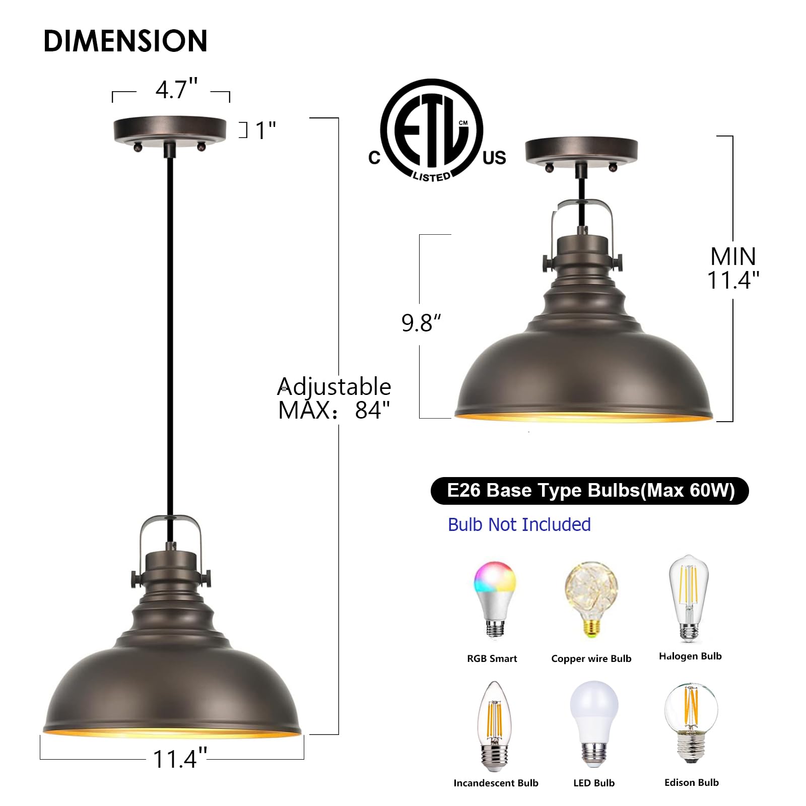3 Pack Farmhouse Pendant Lights for Kitchen Island - Adjustable Rustic Industrial Hanging Lamps in Oil Rubbed Bronze - Perfect for Dining Room, Bar Counter and Home Decor Lighting