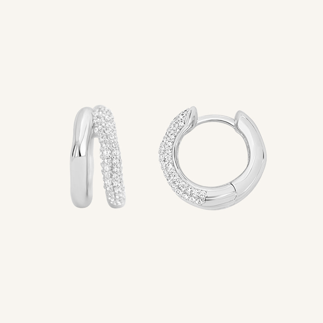 Monroe Pavé Double Huggie Hoop Earrings - Sparkling CZ Studs for Women, Perfect for Parties & Date Nights