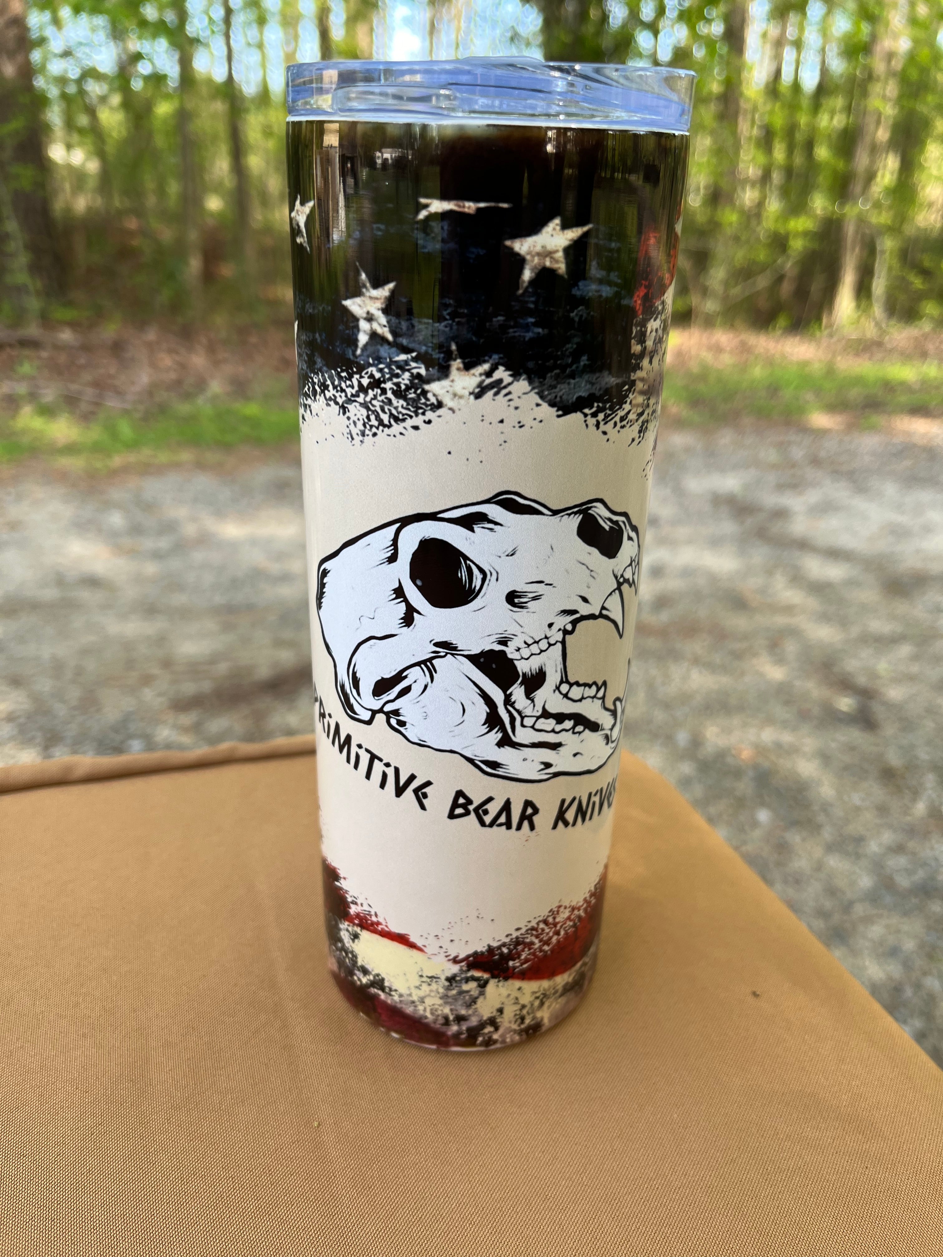 Primitive Bear Knives Tumbler - 20oz Stainless Steel Insulated Cup with Lid - Perfect for Camping, Hiking, and Outdoor Adventures