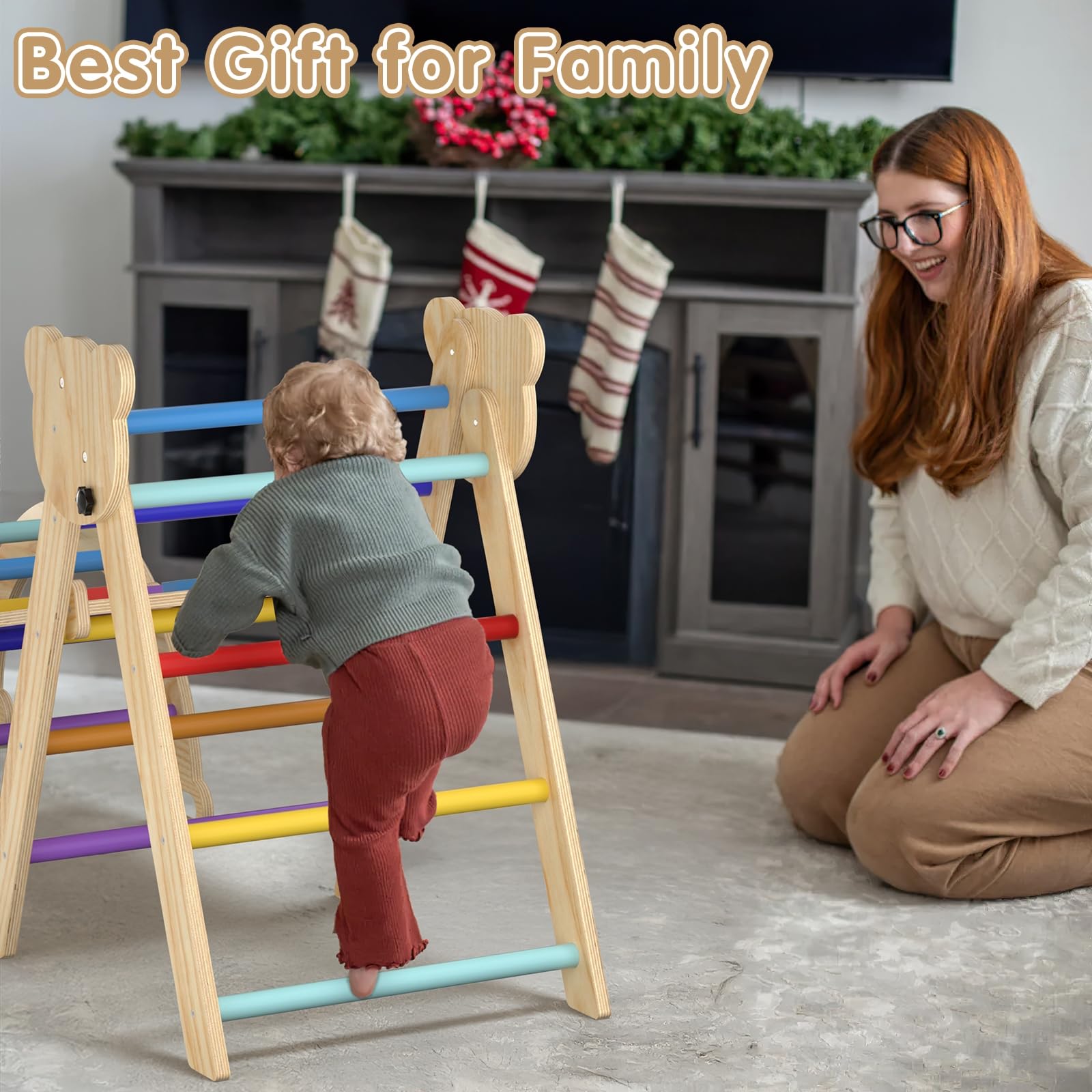 7 in 1 Montessori Pikler Triangle Set - Foldable Wooden Climbing Gym for Toddlers with Arch, Ramp & Ladder - Indoor Baby Climbing Toys for Home Playroom & Nursery Development