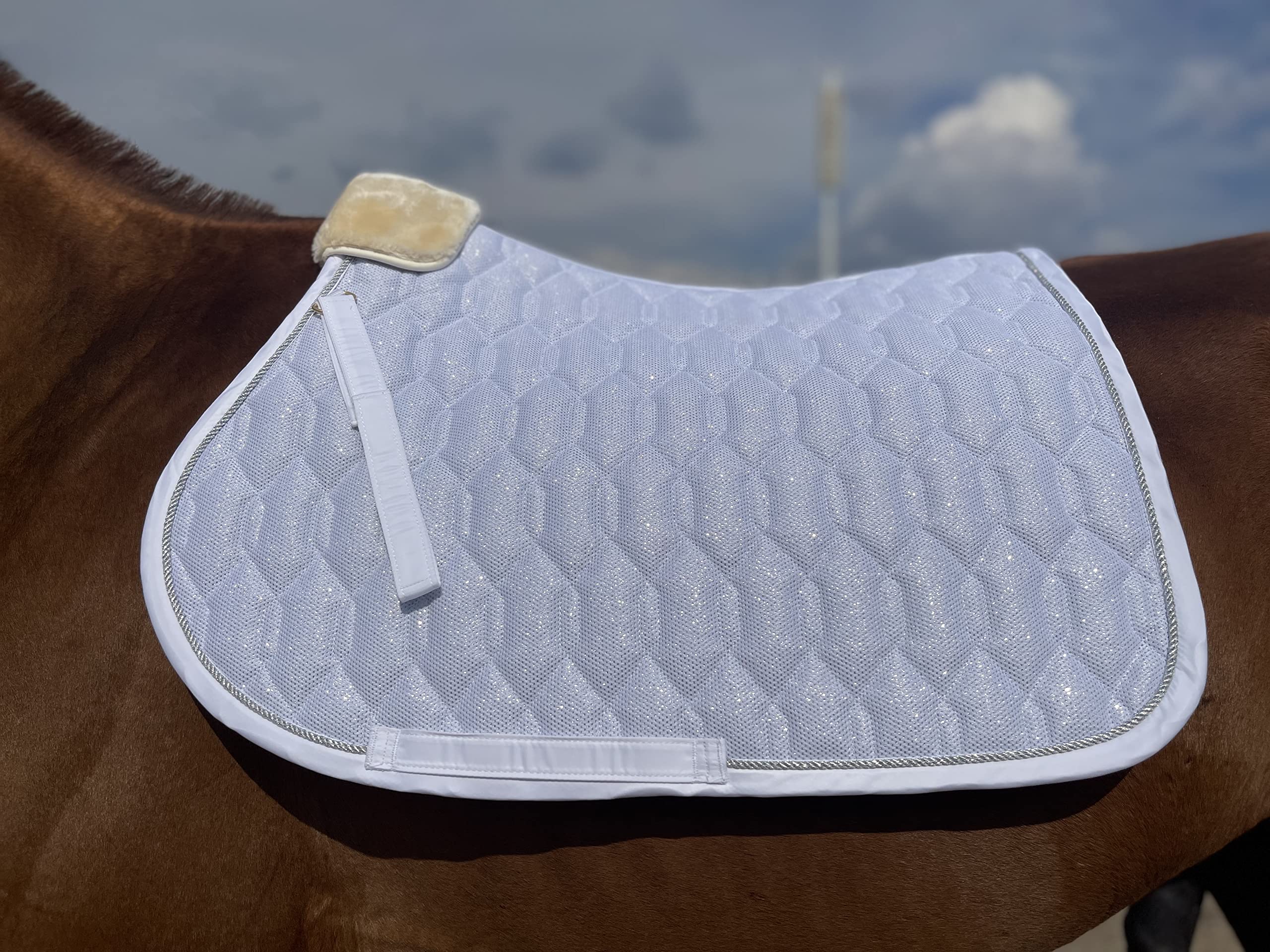Glitter Mesh Dressage Saddle Pad - Full & Pony Size - All-Purpose Horse Riding Saddle Cloth for Equestrian Training & Show Jumping