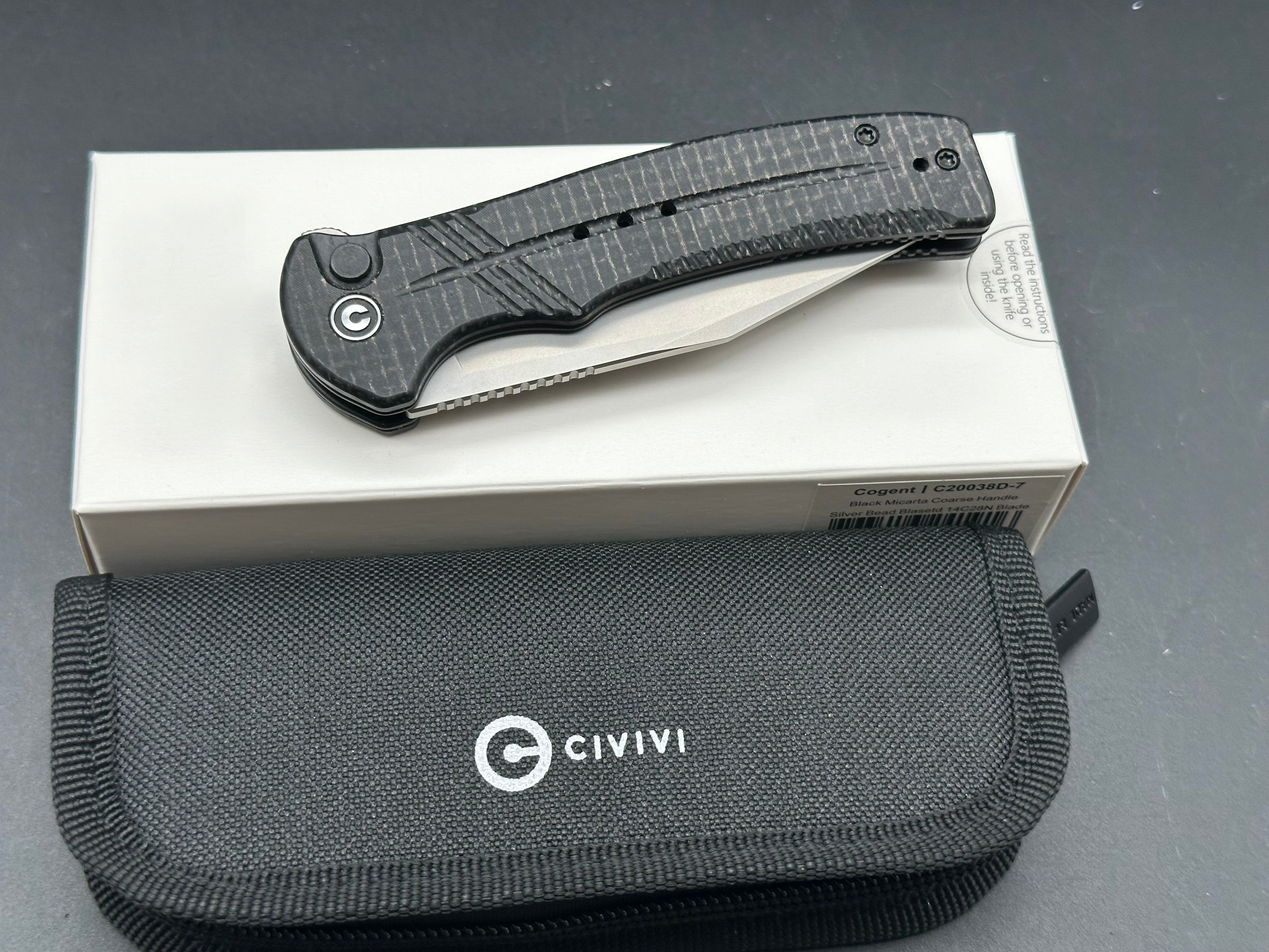 CIVIVI Cogent Button Lock Folding Knife - Black Micarta Handle, 3.47