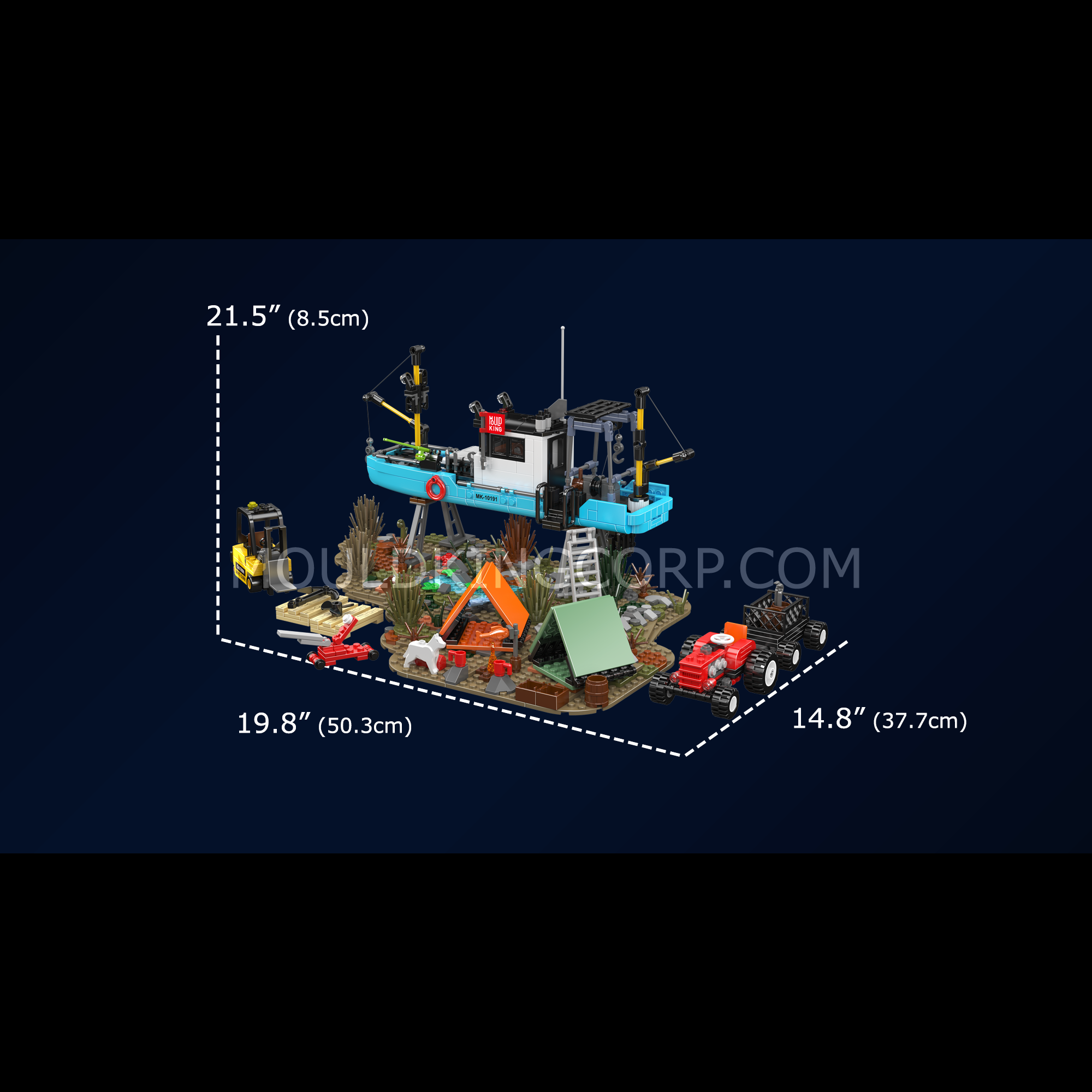 Mould King 10191 Fishing Boat Repair Yard Building Set - 1234 Piece Model Kit for Adults & Teens | Creative DIY Construction Toy for Home Decoration, Gift, and Display