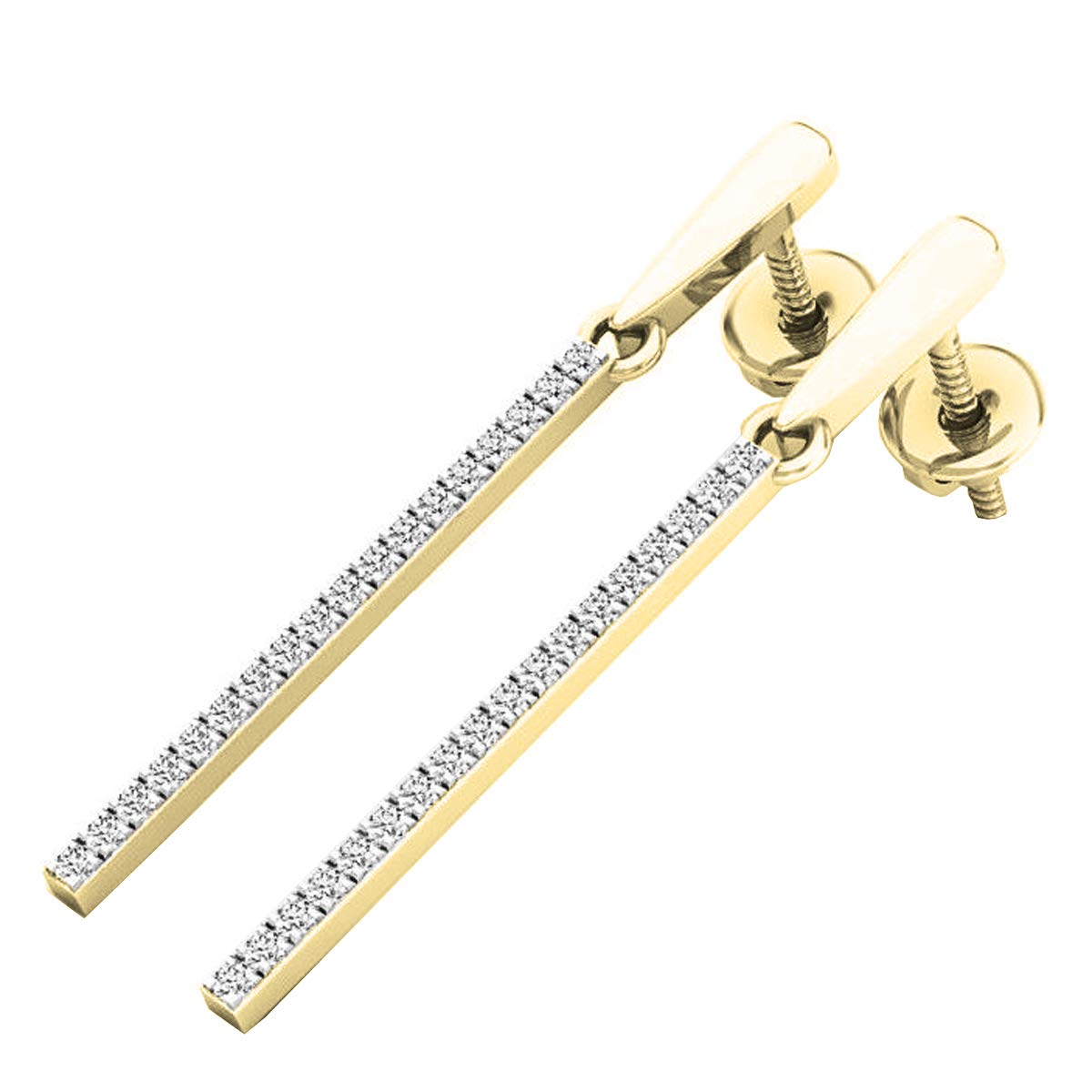 0.20 Cttw 14K Solid Yellow Gold Round White Diamond Linear Bar Drop Earrings for Women - Elegant Dazzlingrock Collection | Perfect for Weddings, Parties & Special Occasions