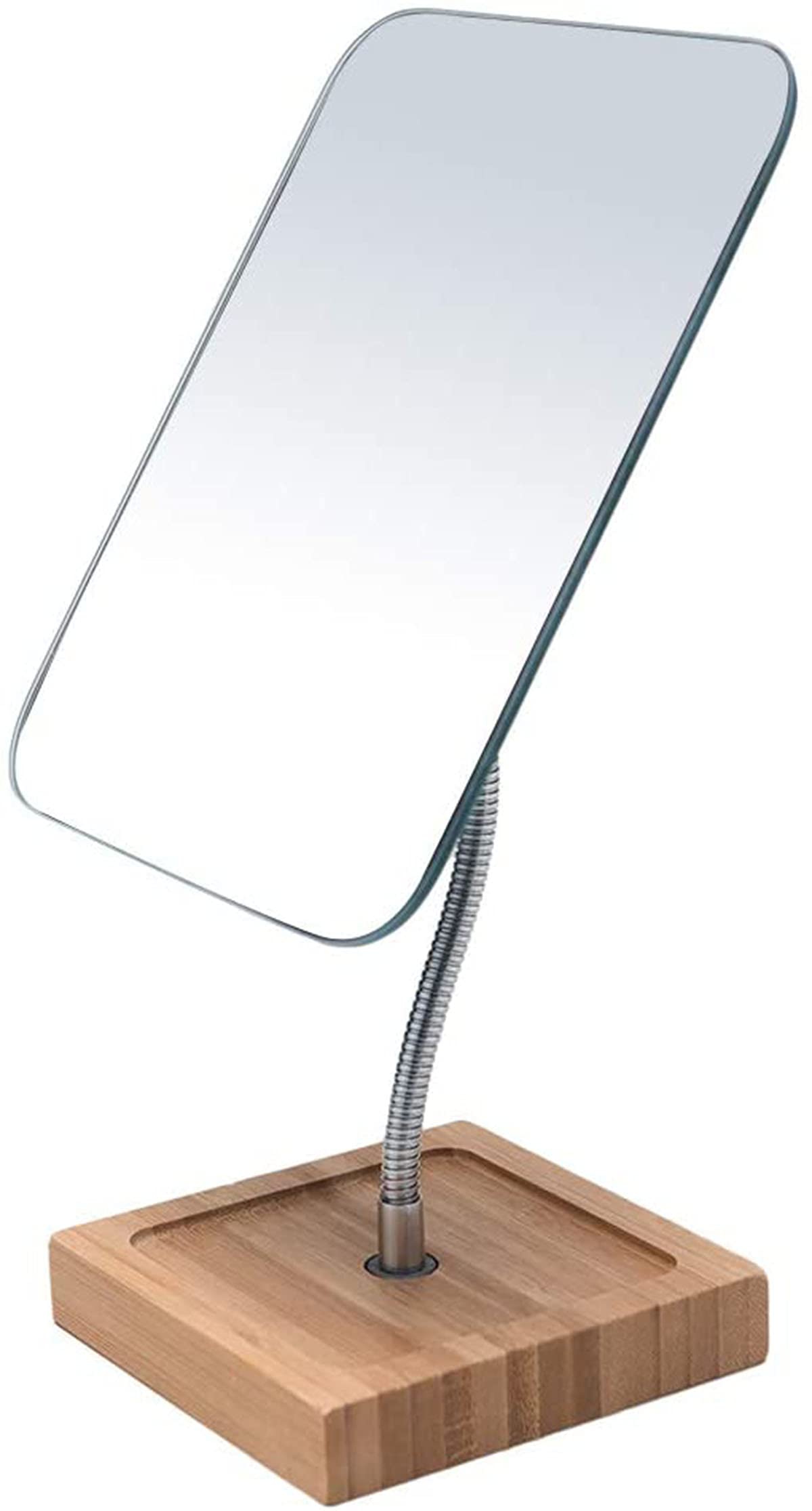 Flexible Gooseneck Bamboo Vanity Makeup Mirror with Natural Bamboo Stand - 360° Swivel, Portable Table & Desk Mirror for Bathroom, Shaving & Makeup - Perfect for Dressing Table, Bedroom Vanity & Travel Beauty Essentials