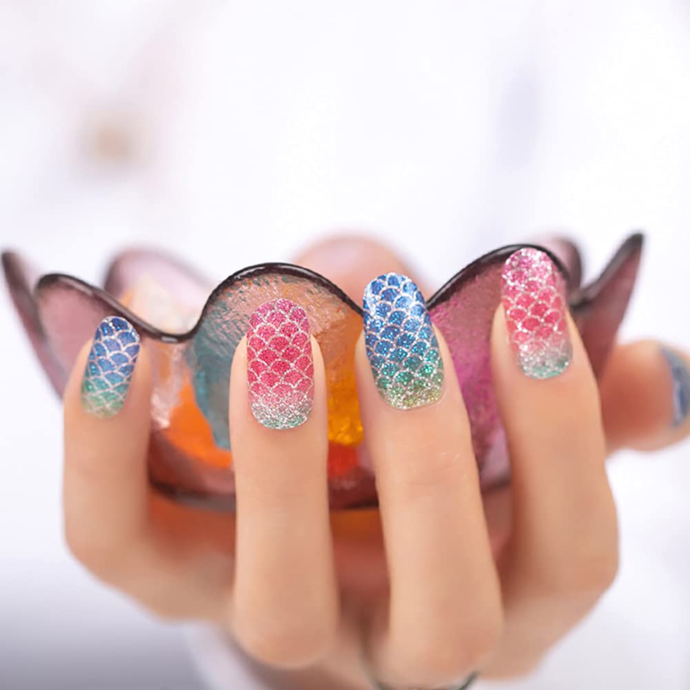 SILPECWEE 5 Sheets Rainbow Glitter Nail Polish Strips - Self-Adhesive Full Nail Wraps for Women | DIY Nail Art Stickers with Free Nail File | Perfect for Parties, Weddings & Daily Nail Care