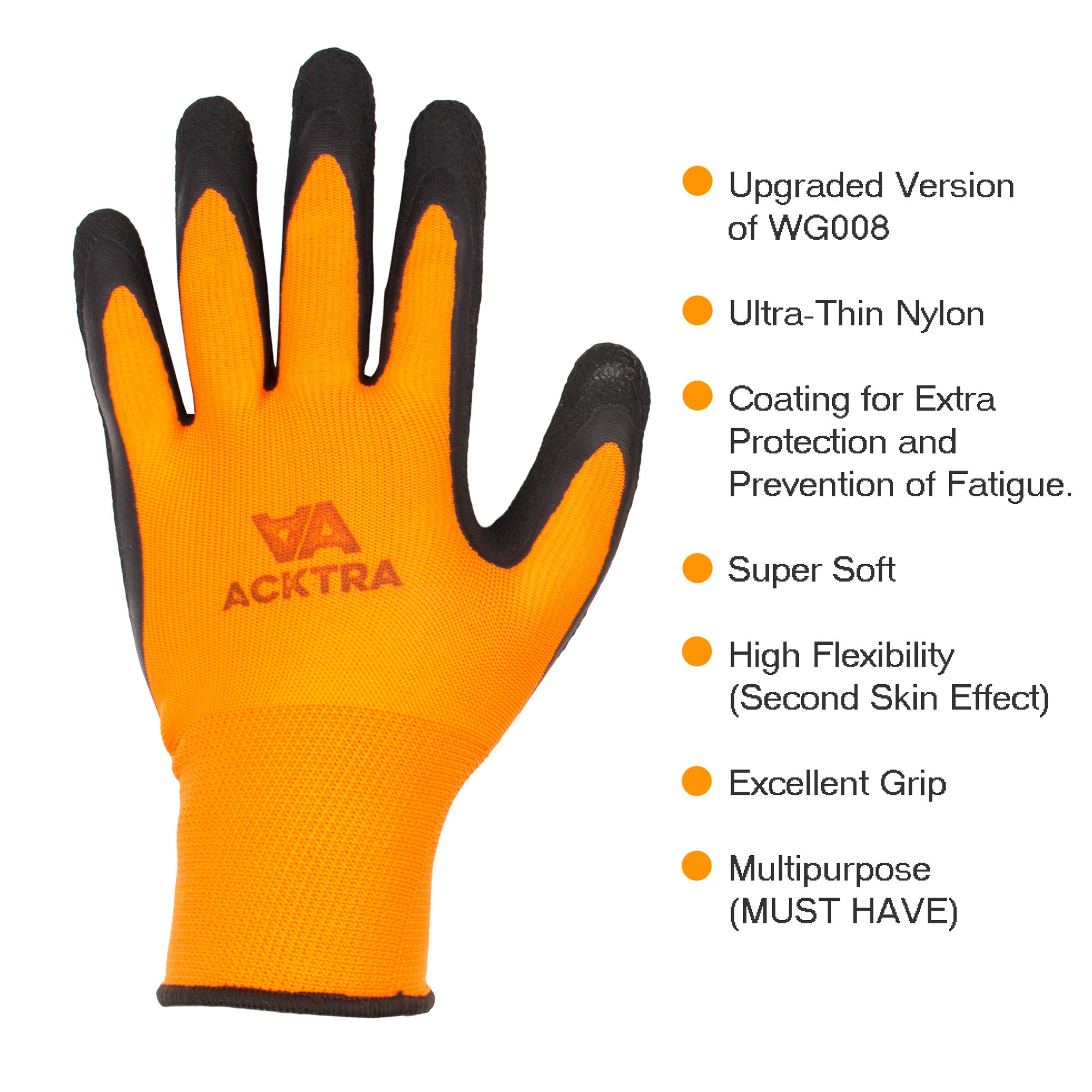 Crinkle Rubber Coated Work Gloves - Heavy Duty Safety Gloves for Construction, Gardening & DIY - Non-Slip Grip, Durable Protection - Bulk Pack WG008 OB (Ideal for Landscaping, Warehouse Work & Automotive Repair)
