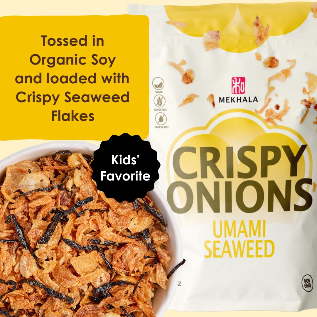 **Mekhala Umami Seaweed Crispy Onions - Gluten-Free Crunchy Fried Onion Toppings for Salads, Ramen, Rice & Keto Meals | All-Purpose Seasoning | 2.5oz | Perfect for Garnishing, Snacking & Cooking**