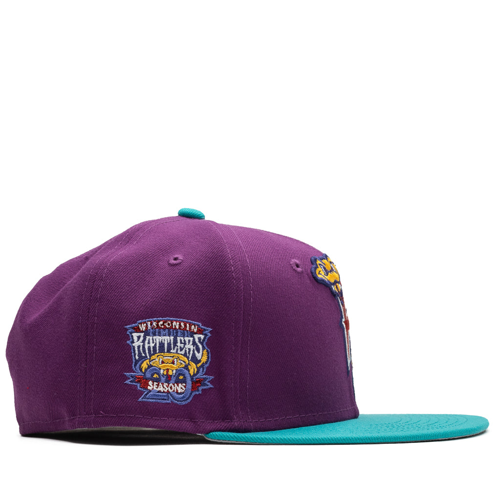 New Era x Politics Wisconsin Timber Rattlers 59FIFTY Fitted Baseball Cap - Magenta/Glacier Color - Perfect for Baseball Games & Streetwear Fashion
