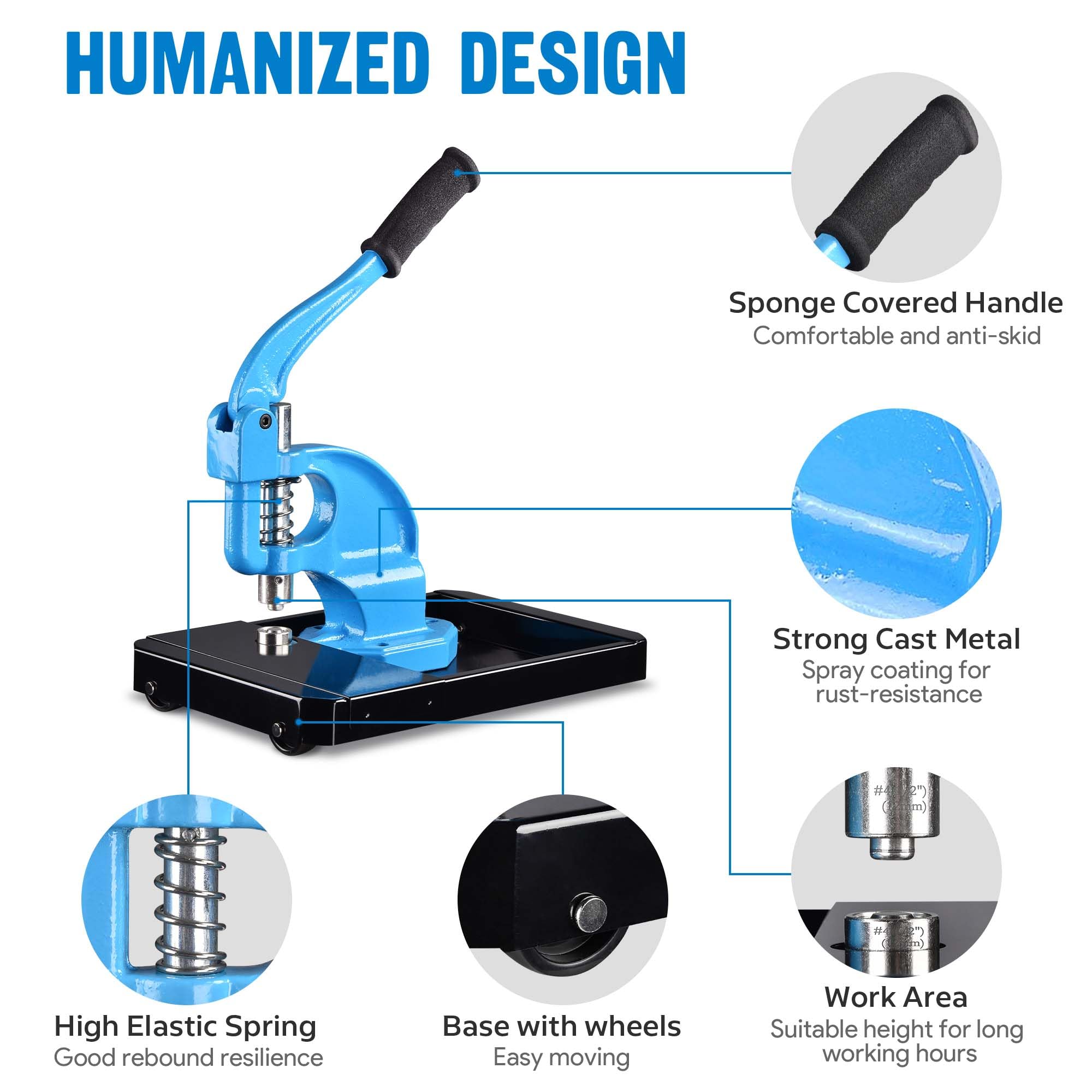 Heavy Duty #0/#2/#4 Die Hand Press Grommet Machine with Rolling Base - 900pcs Eyelets & Washers Punch Tool Kit (YES0389) for Leather, Fabric, Canvas, and DIY Projects