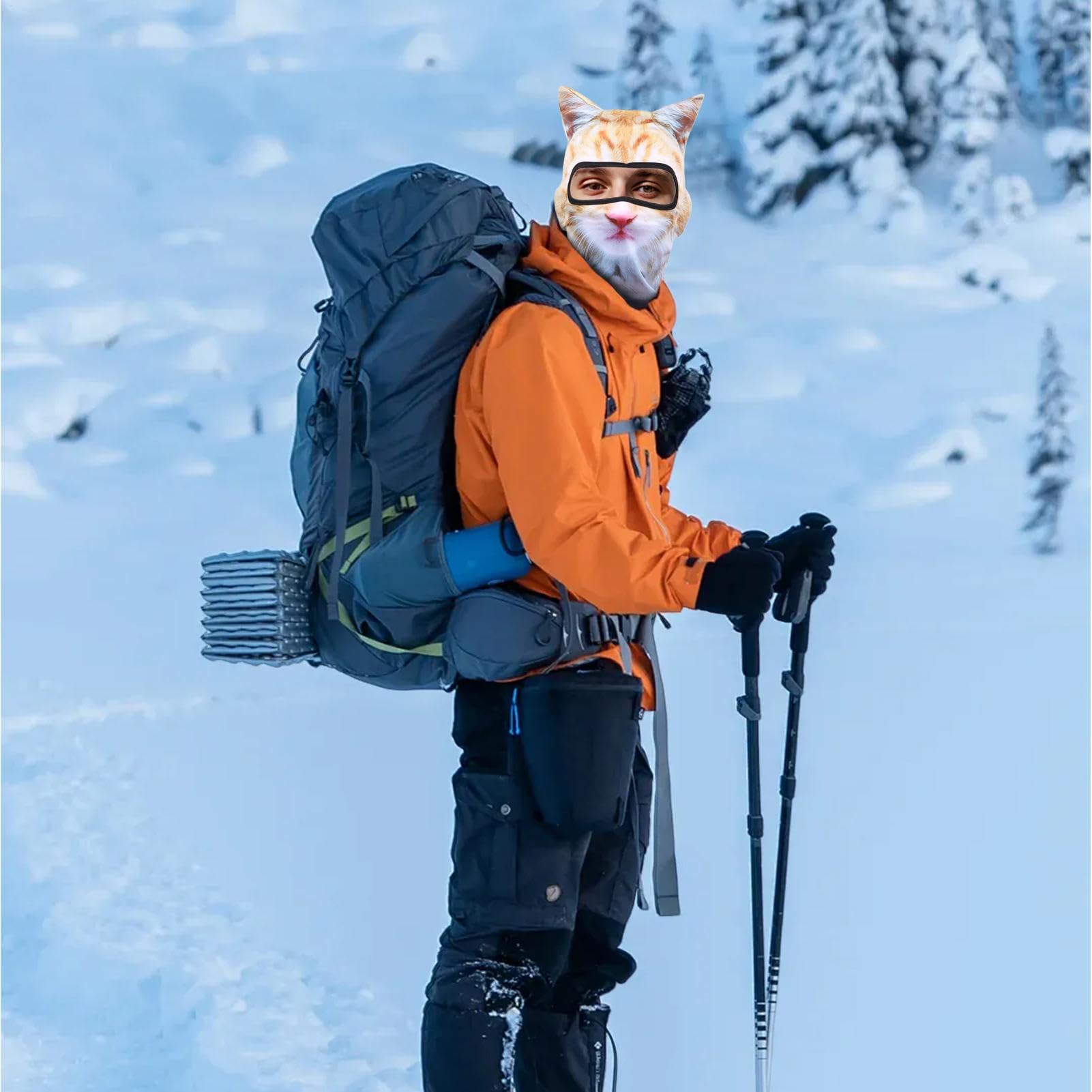 Sunproof Animal Print Face Cover - Cute Ski Mask with Ears for Adults | UV Protection Balaclava for Skiing, Snowboarding & Outdoor Winter Activities