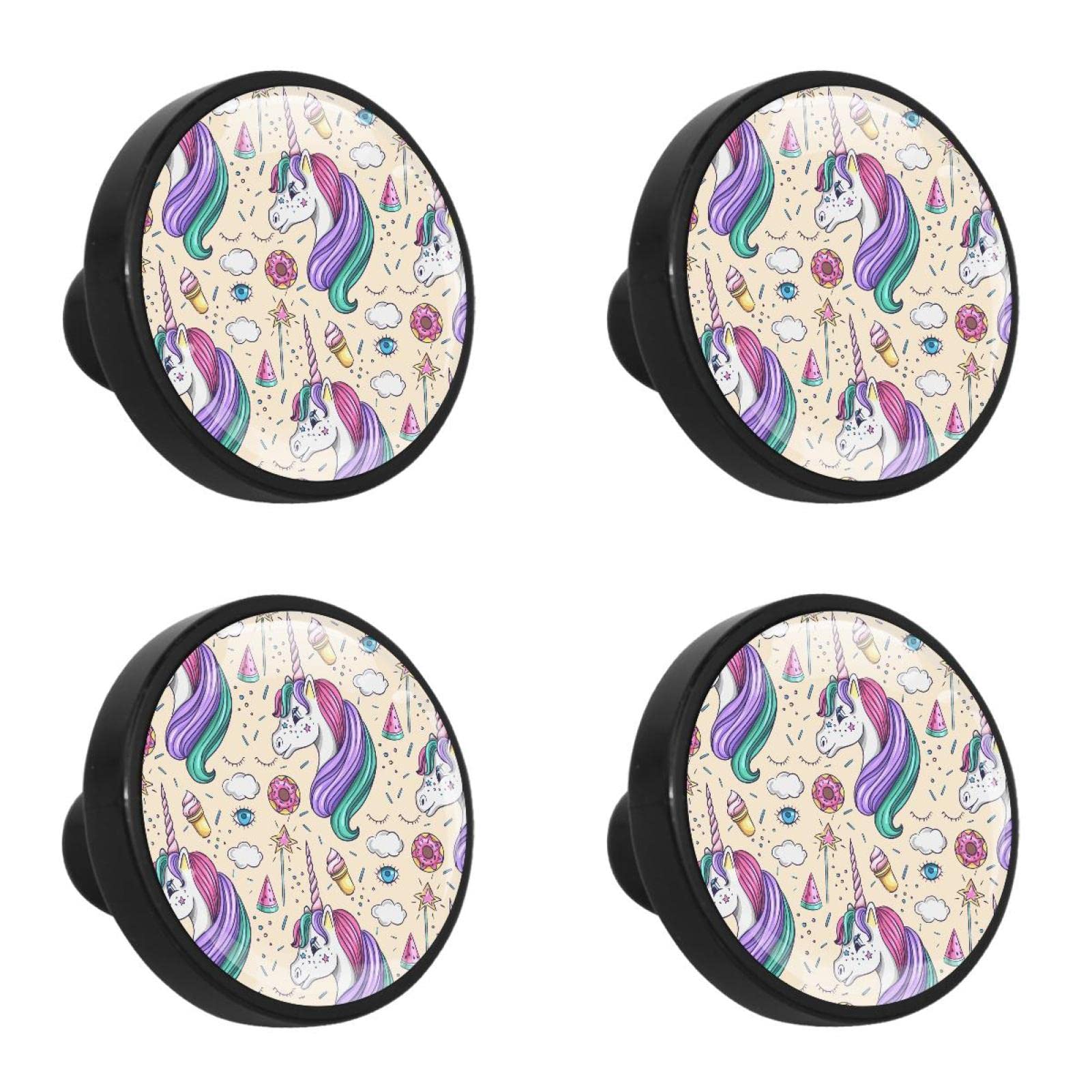 4-Pack Unicorn Print Cabinet Handles & Pulls - Durable Hardware Knobs for Wardrobe, Cupboard, Dresser, Doors, Closet & Drawers - Perfect for Kids Room Decor & DIY Furniture Upgrade