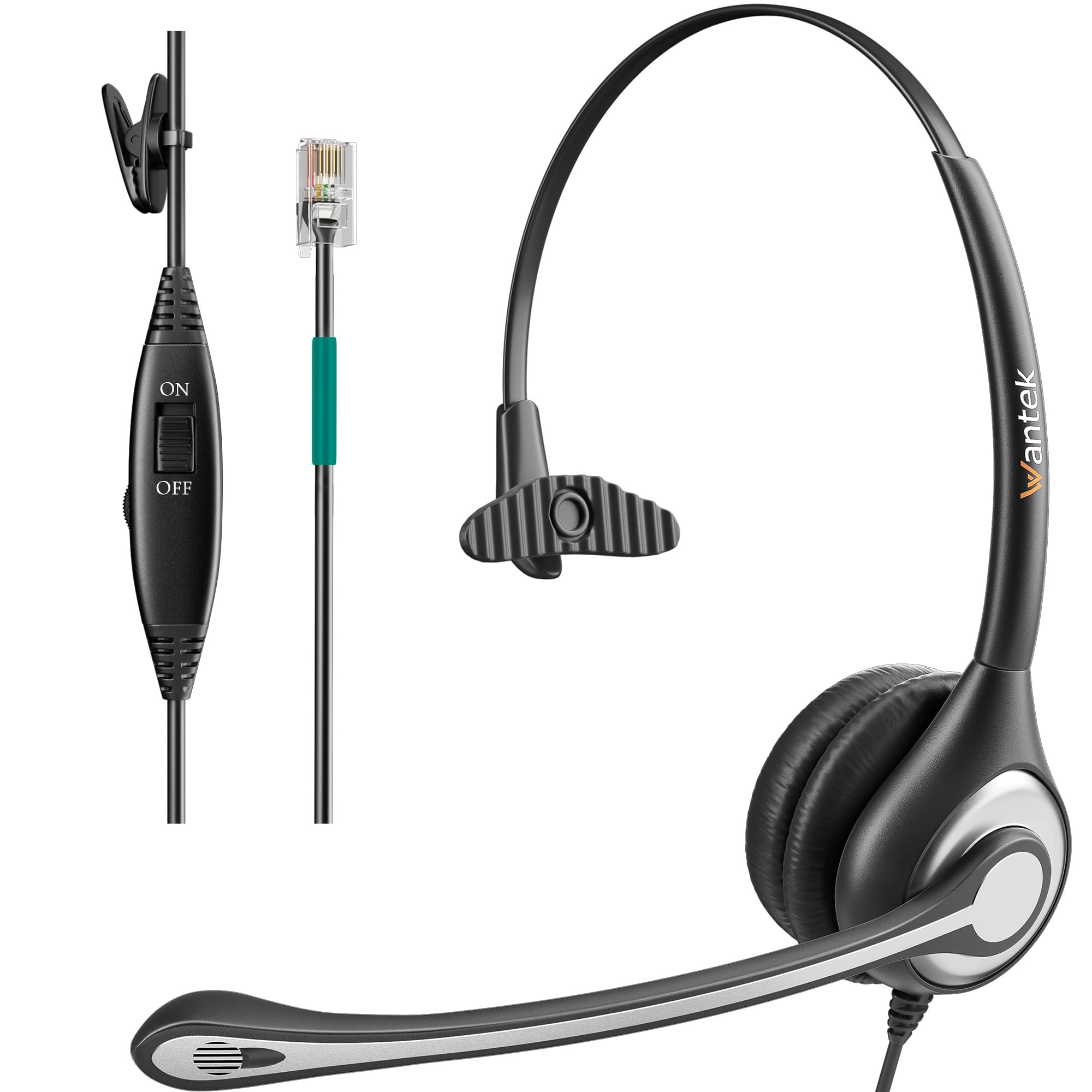 Wantek Mono Corded Telephone Headset with Noise Canceling Microphone - Compatible with Avaya, Aastra, Allworx, Adtran, Alcatel Lucent, AltiGen, Comdial, Digium, Gigaset, InterTel, Mitel, Plantronics, MiVoice Landline Deskphones (Model F600S1) - Ideal for Call Centers, Office Communication & Customer Service Professionals