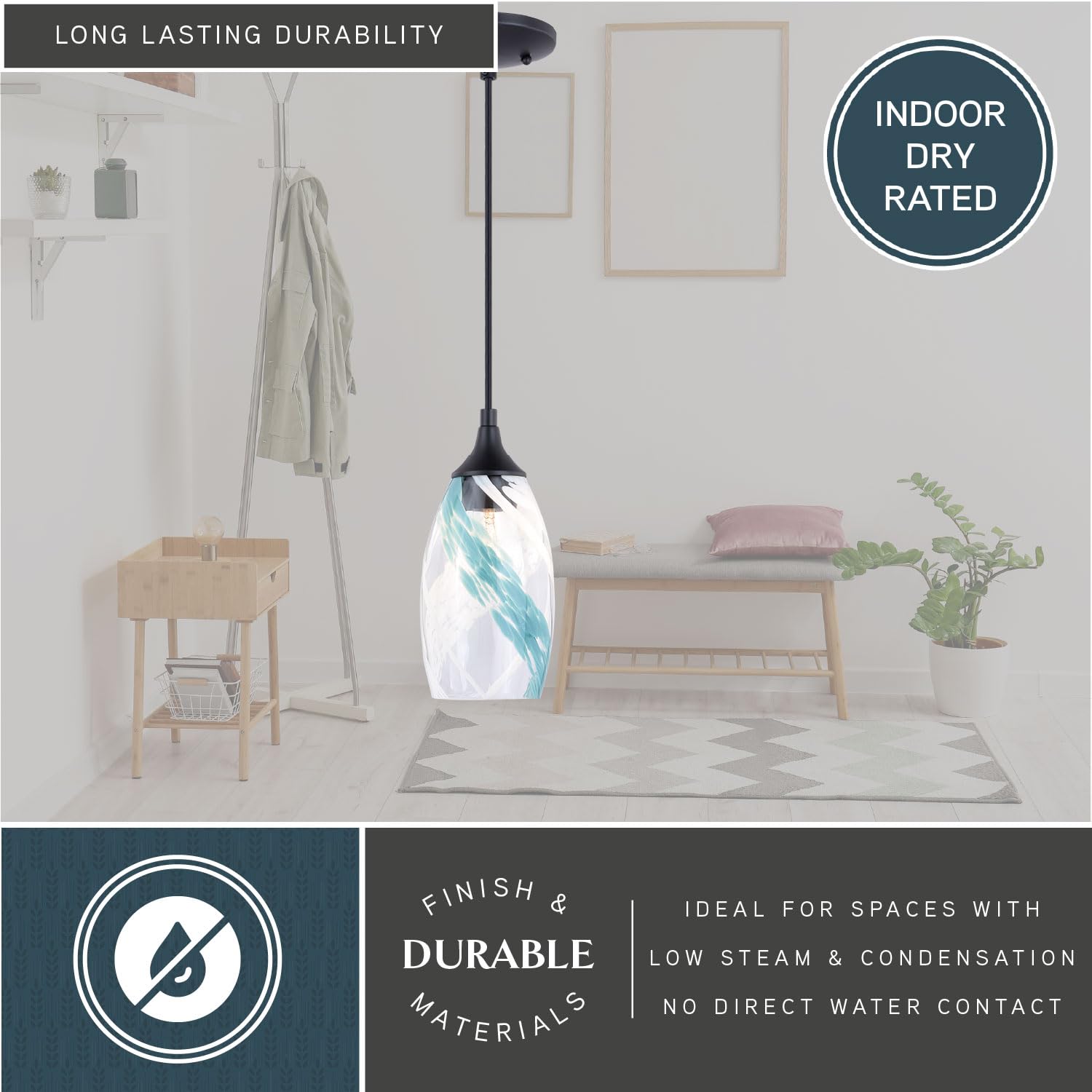 VAXCEL Milano Bronze Mini Pendant Ceiling Light with Blue Glass Shade - Perfect for Kitchen Island, Dining Room, and Bedroom Lighting