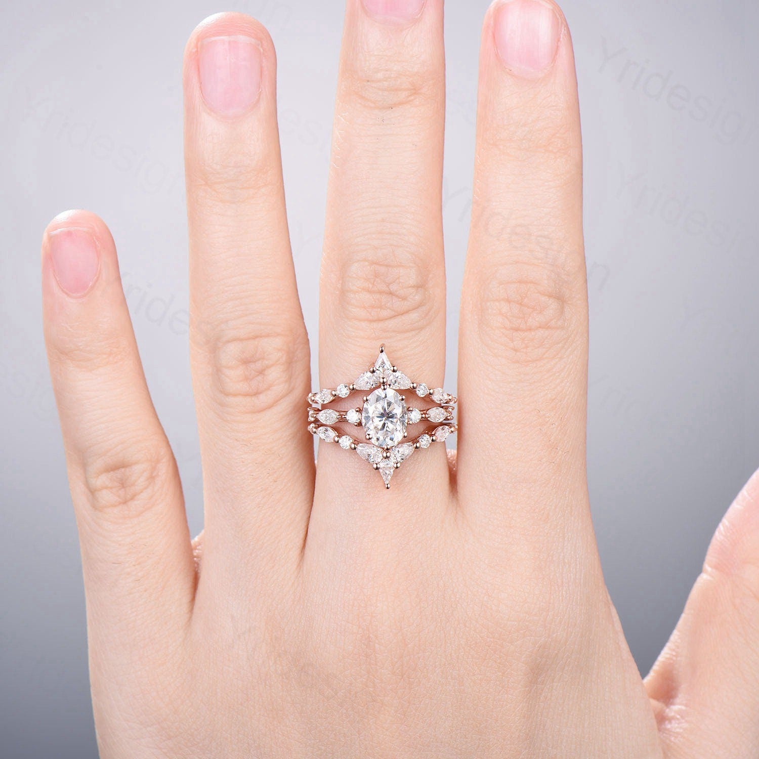 1.5CT Oval Moissanite Engagement Ring Set with IGI Certificate - Vintage Style Lab Grown Diamond Wedding Ring for Women - Double Stacking Band Bridal Jewelry Set - Perfect for Proposals, Anniversaries & Special Occasions