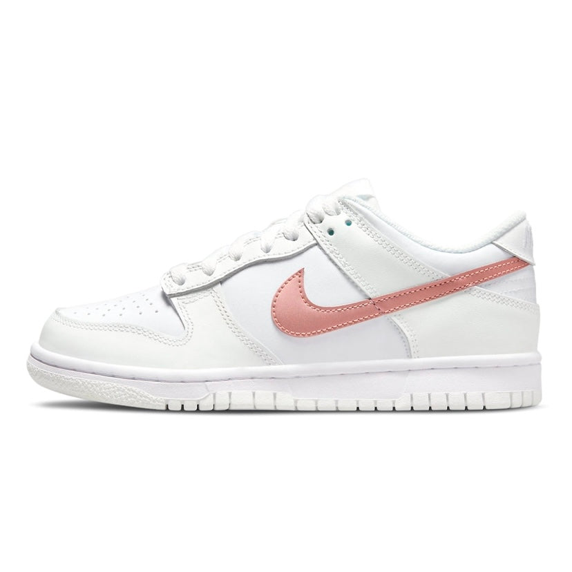 Nike Dunk Low GS Sneakers in White & Metallic Bronze - Stylish & Comfortable Shoes for Women & Girls - Perfect for Casual Wear, School & Sports