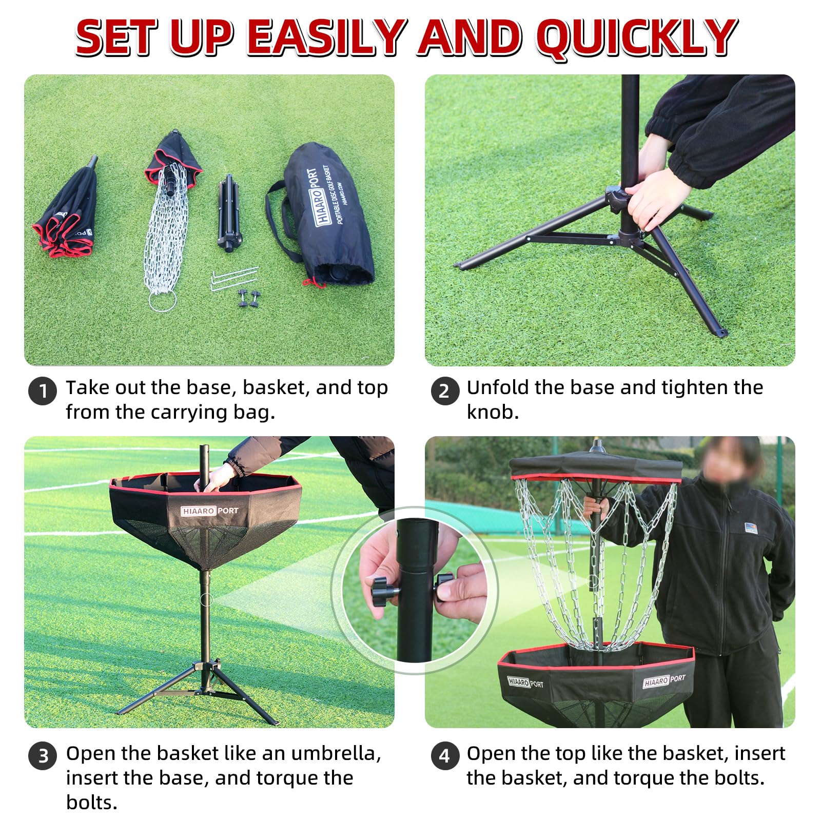 PDGA Approved HIAARO Portable Disc Golf Basket - 16 Heavy Duty Chains, Foldable Disc Golf Target with Carry Bag | Perfect for Backyard Practice, Park Training & Tournament Preparation