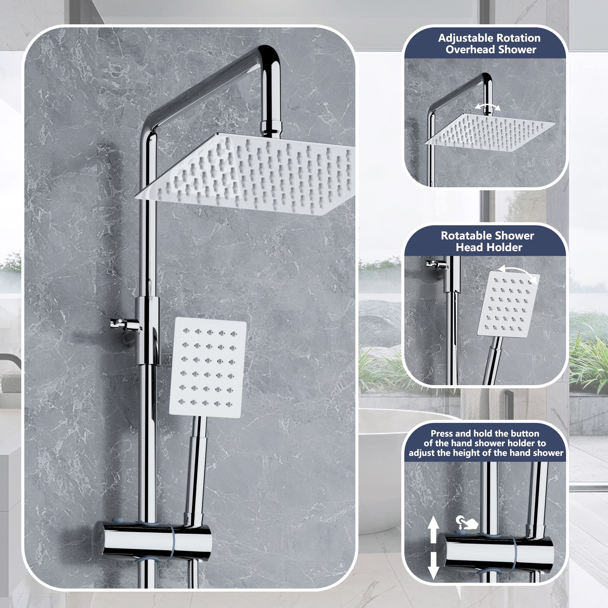 Premium MORADO 304 Stainless Steel Thermostatic Shower Column System with Mixer, Modern Rain Shower Head & 3-Function Hand Shower - Perfect for Luxurious Bathroom Upgrades & Spa-Like Experience