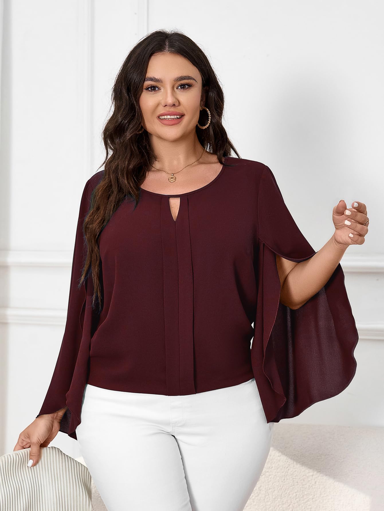 SCOMCHIC Women's Plus Size Long Sleeve Scoop Neck Tunic Blouse - Dressy Casual Work Top for Office & Everyday Wear (Sizes XL-4XL) | Flattering Fit for Curvy Women | Perfect for Business, Dates & Special Occasions