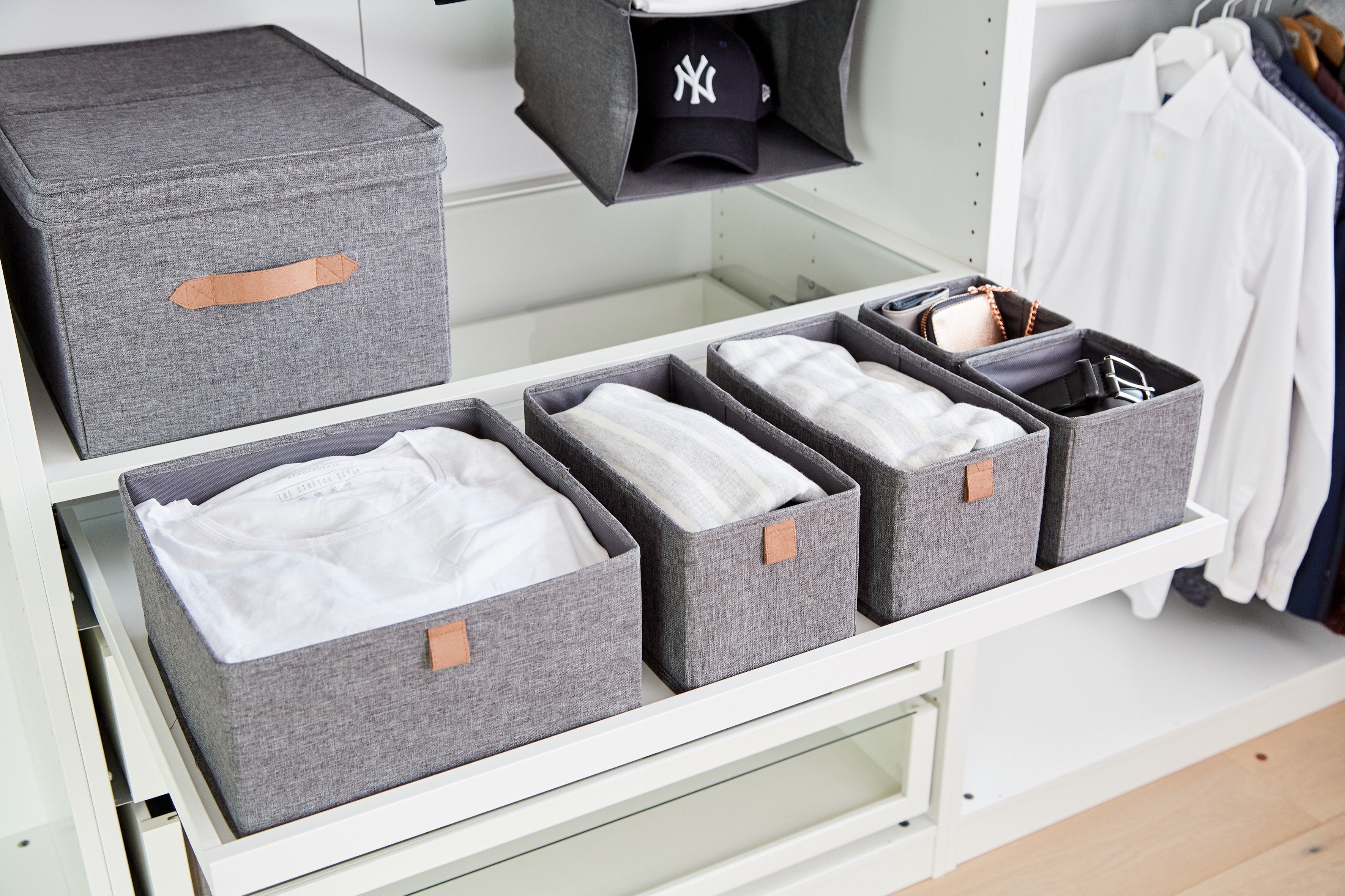 Premium Grey Closet Organizers - Space-Saving Storage Solutions for Bedroom, Closet & Wardrobe Organization