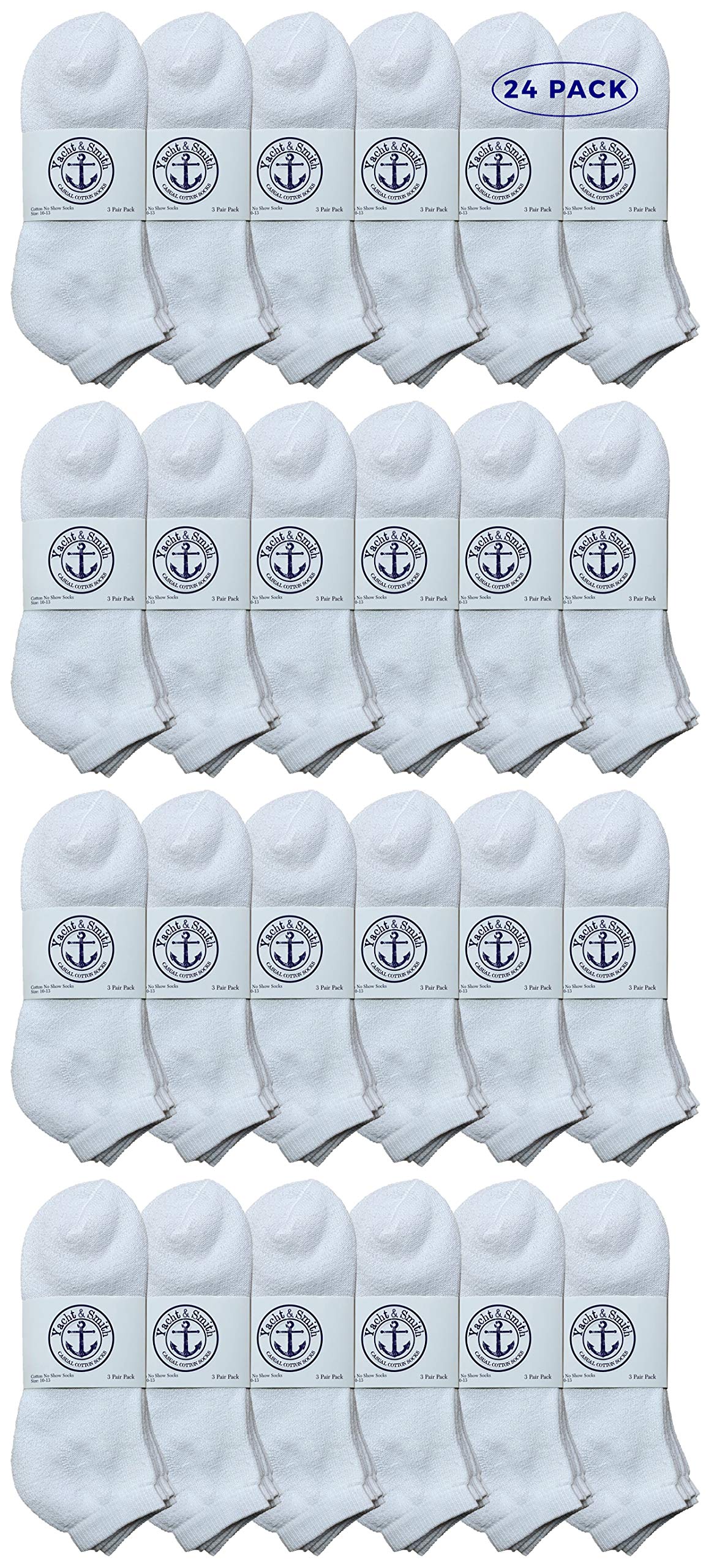 Yacht & Smith Men's No Show Ankle Socks - 12-Pack Bulk Cotton Athletic Socks for Running, Gym & Casual Wear - Sizes 10-13 (US) - Breathable & Comfortable Low Cut Socks for Sports & Everyday Use
