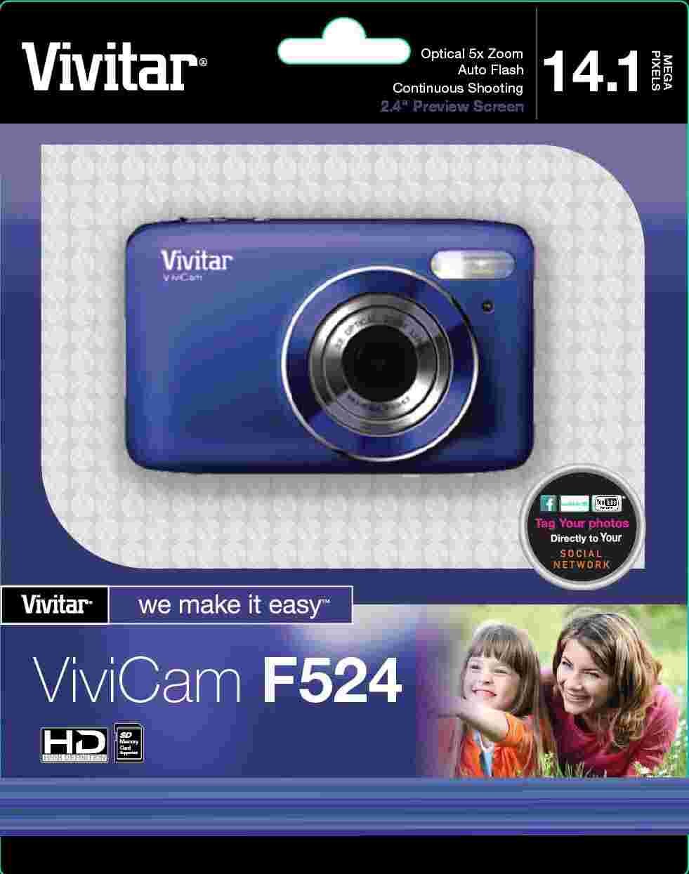 Vivitar 14.1MP Digital Camera with 2.7-Inch LCD Screen, HD Video Recording & Built-in Flash - Blue (VF524-BLU-TA) | Perfect for Travel, Family Events & Everyday Photography