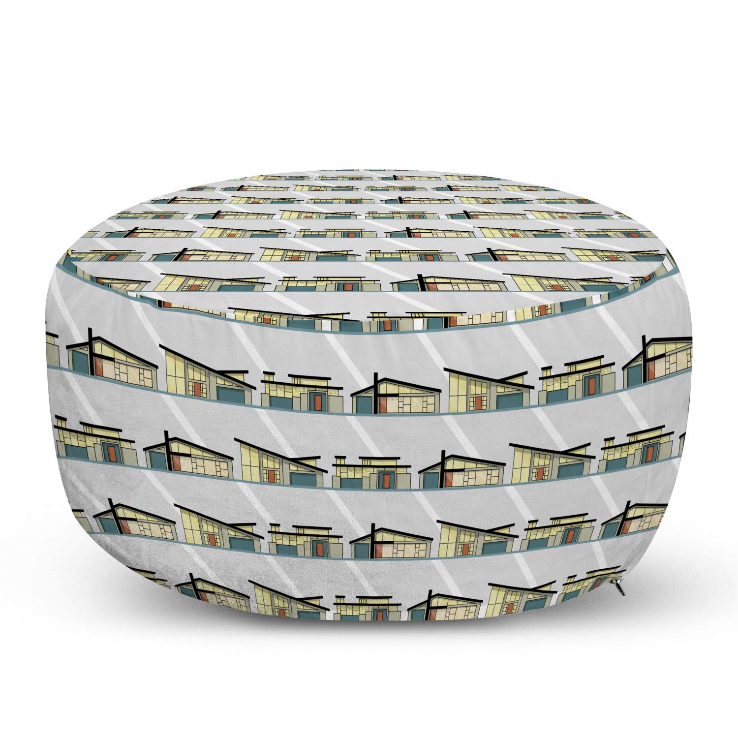 Ambesonne Modern Ottoman Pouf with Removable Cover - Grey Architecture Design Foot Rest for Living Room & Bedroom - Pale Taupe Cream Seafoam Color | Perfect for Home Decor, Lounge Seating and Extra Comfort