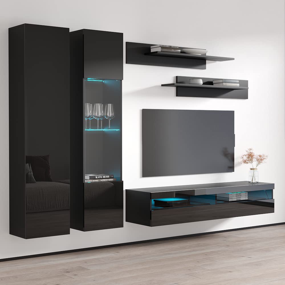 Modern Floating TV Stand with Storage & LED Lights - Wall-Mounted Entertainment Center for Bedroom & Living Room - A5 35
