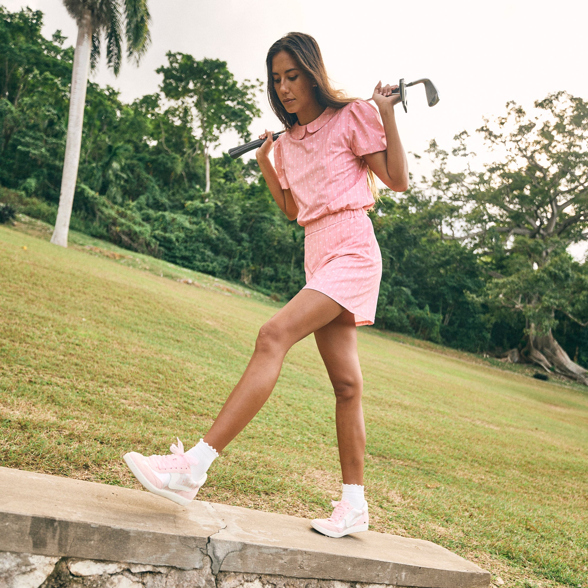 Byrdie Golf Sneakers for Women - Pink Floral Nylon Athletic Shoes | Comfortable Walking & Golf Shoes for Casual Wear & Sports