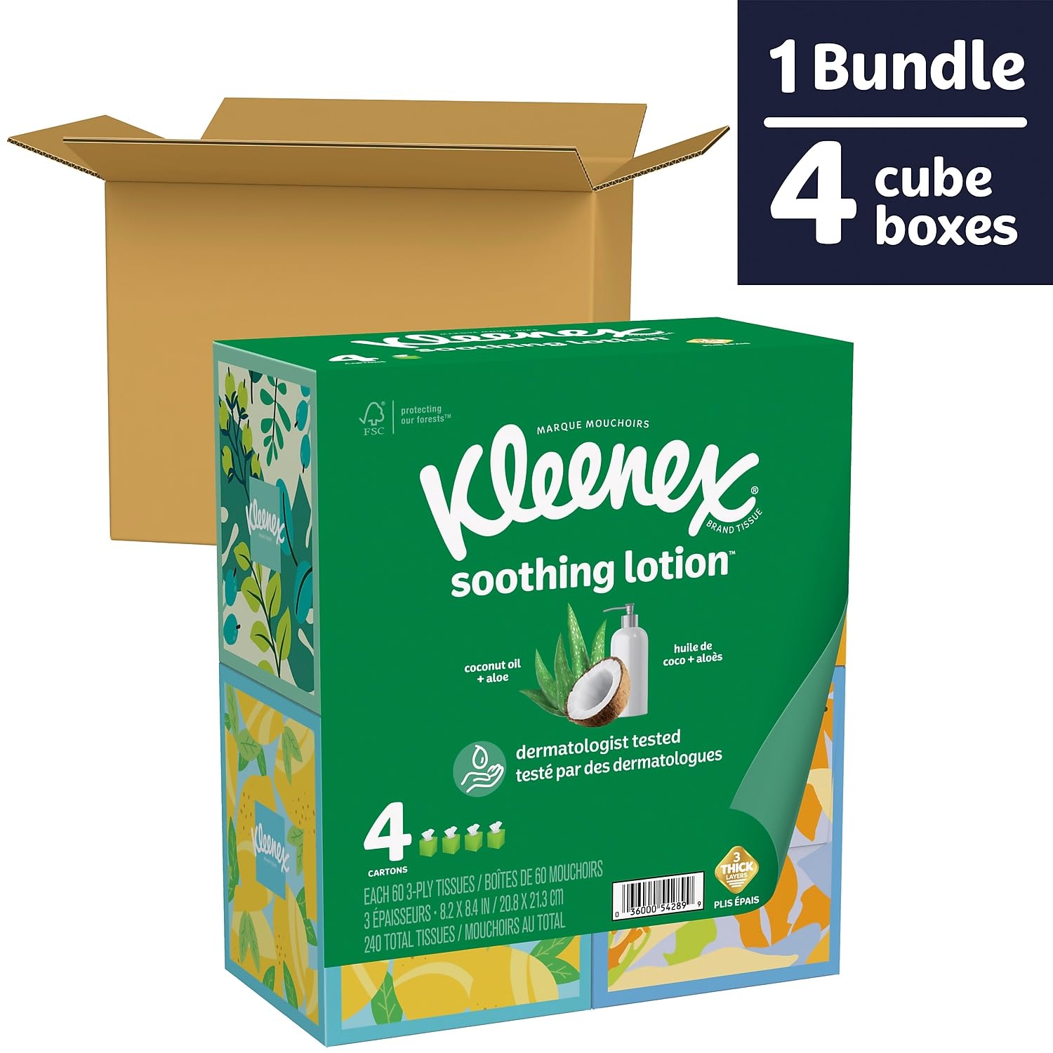 Kleenex Soothing Lotion Facial Tissues - Ultra Soft & Moisturizing for Dry Skin - Perfect for Cold, Allergy & Sensitive Nose Relief at Home, Office & Travel