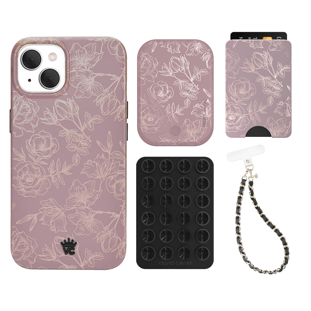 Dusty Rose Chrome iPhone Case with Wallet Holder - Slim Protective Cover for iPhone 13/14/15 Pro Max - Perfect for Everyday Use, Travel, and Hands-Free Convenience