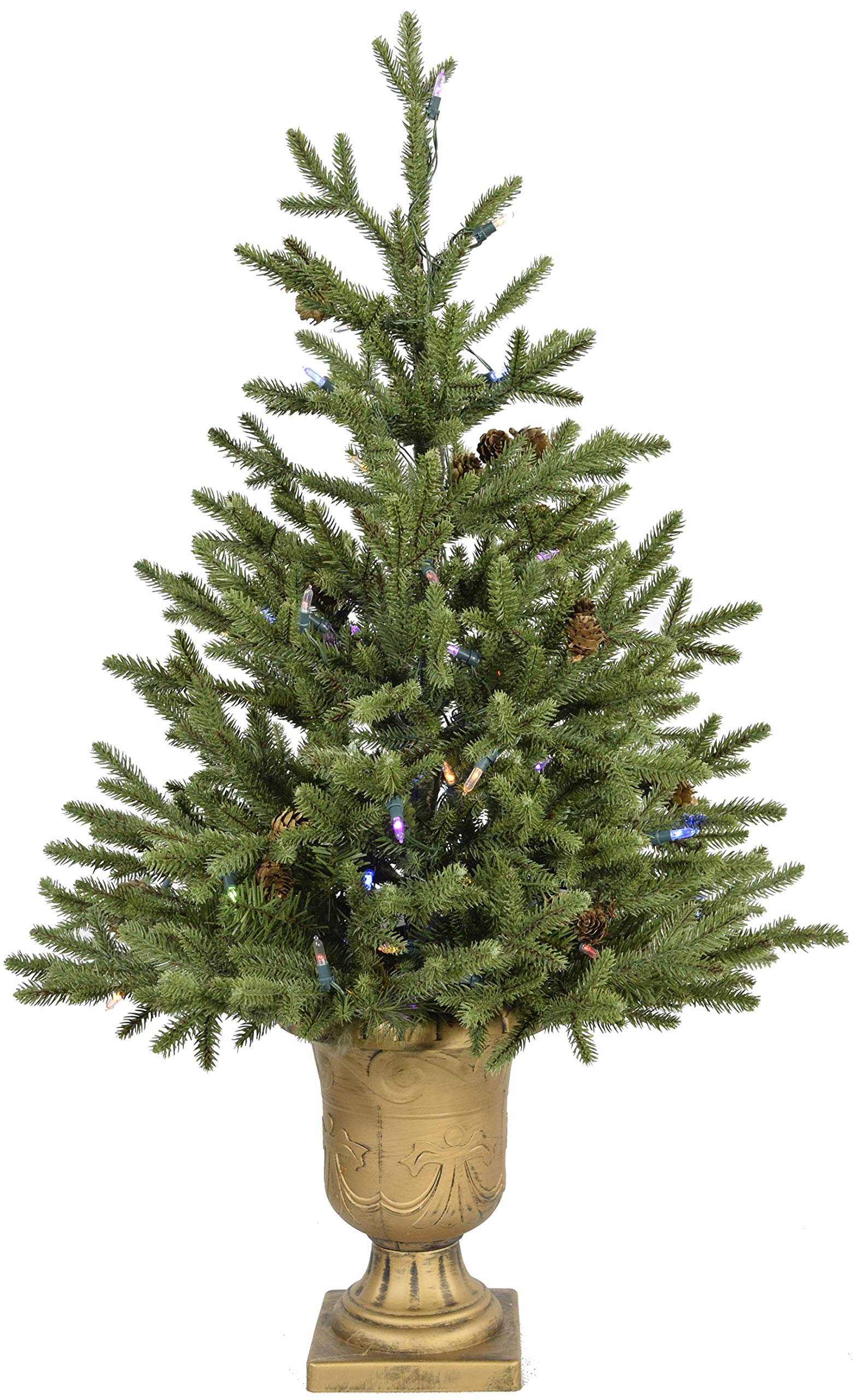Fraser Hill Farm 3-Ft Premium Artificial Christmas Tree - Noble Fir with Metallic Urn Base & Battery-Operated Multi-Color LED Lights (FFNF042-6GRB) | Perfect for Home, Office, and Holiday Party Decorations