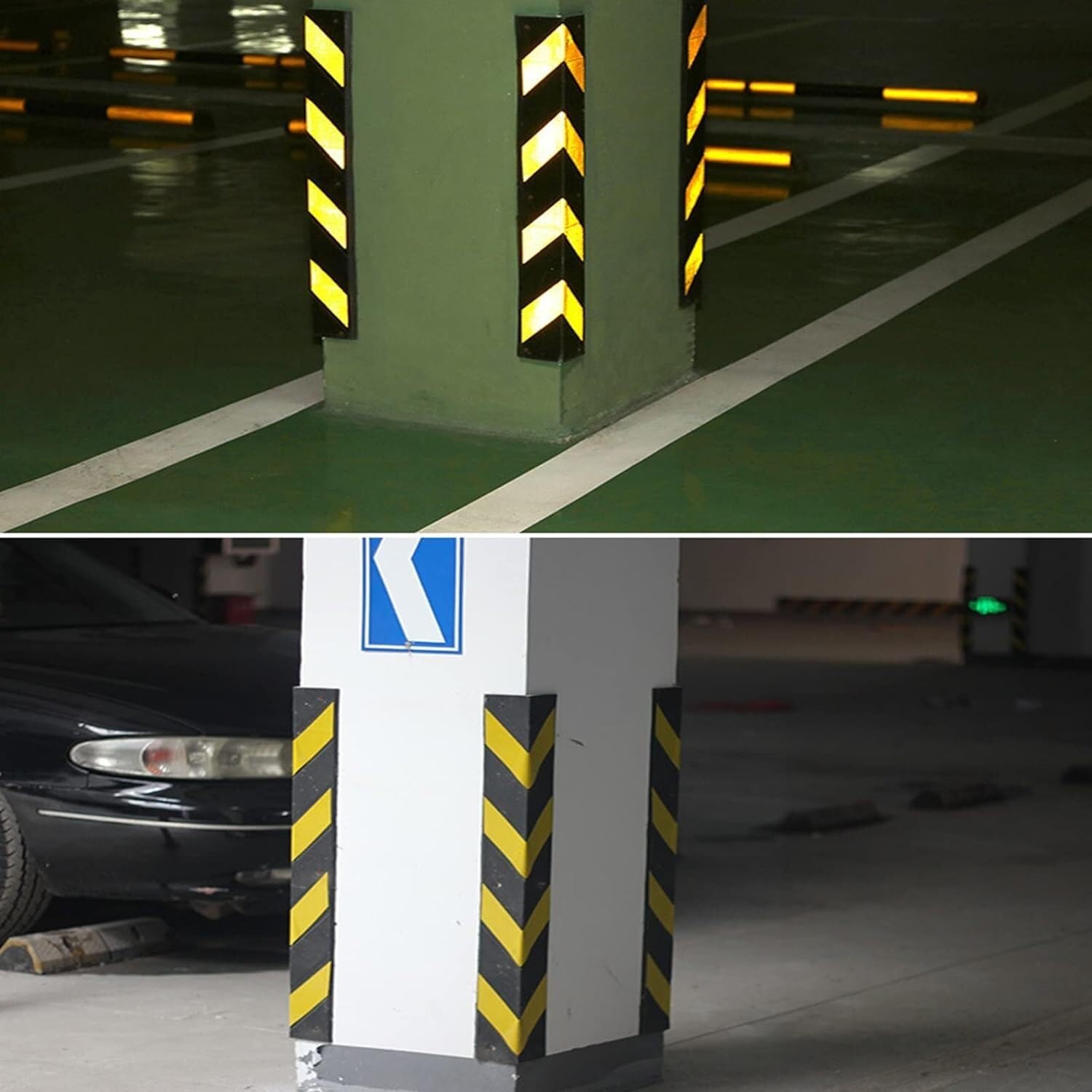 LNNW Reflective Rubber L-Shaped Garage Wall Corner Protector with Yellow Strips - 5-Piece Set (100cm) for Parking Garages, Warehouse Safety, and Home Protection