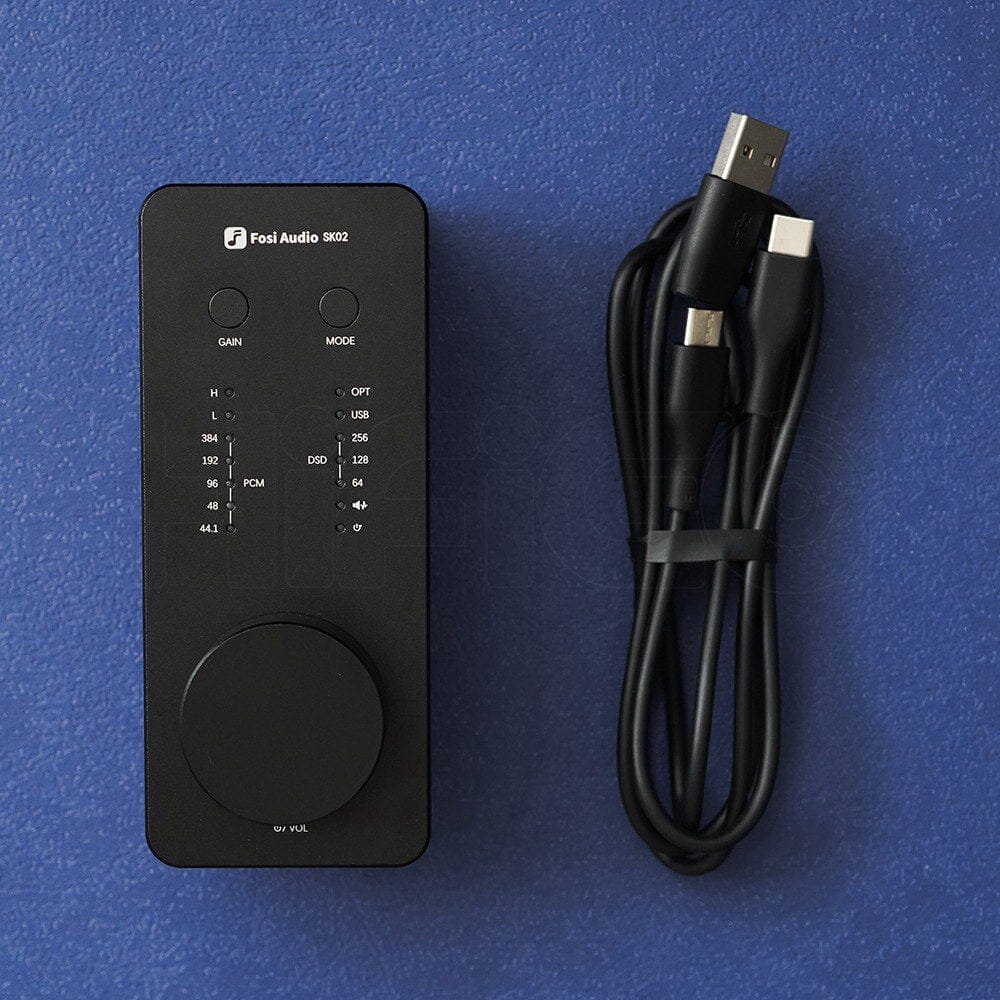 Fosi Audio SK02 ES9038Q2M Compact Desktop DAC & Headphone Amp - High-Resolution Audio for Home Office, Gaming & Music Studio