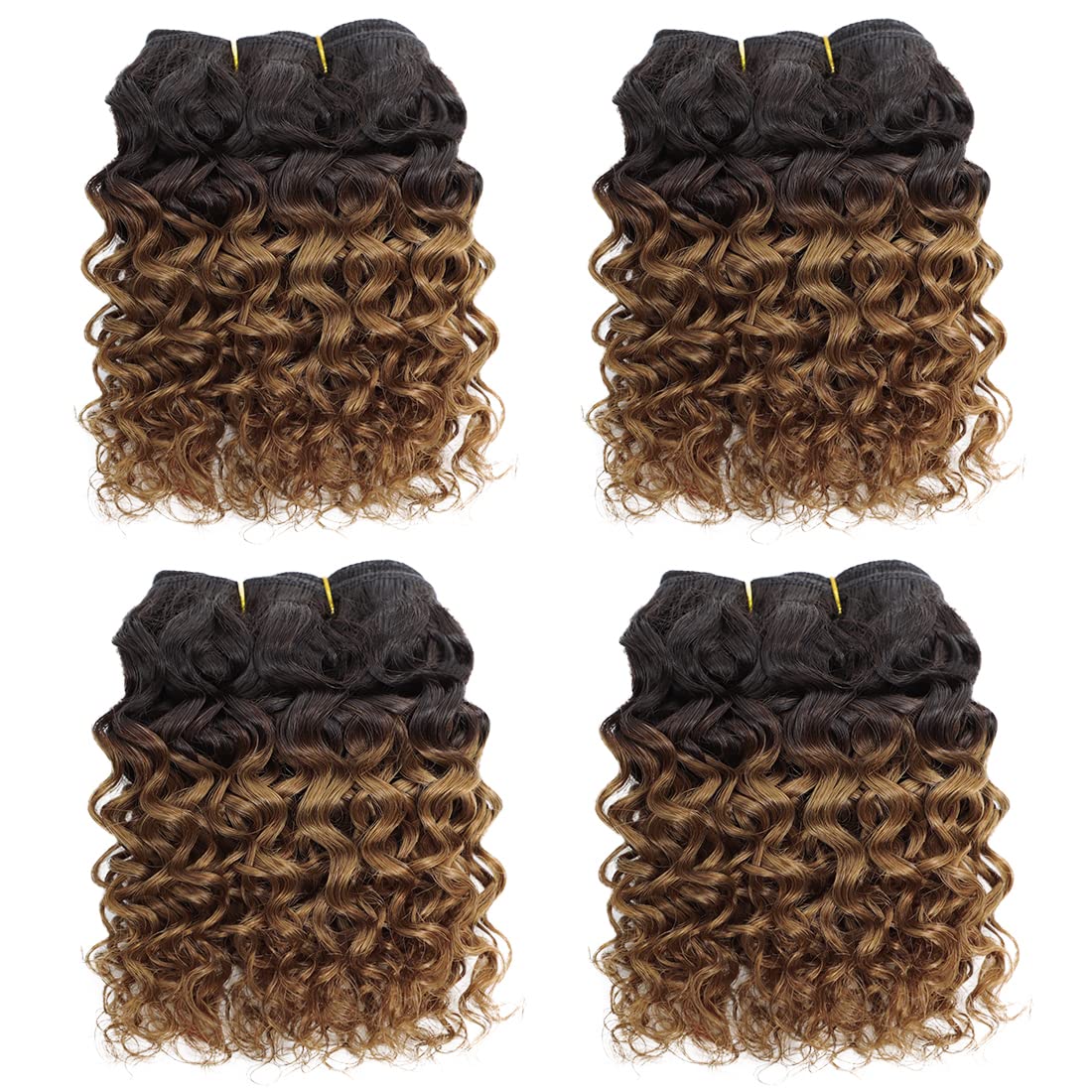8 Inch Brazilian Virgin Human Hair Bundles - 4 Packs 1B/30# 12A Unprocessed Kinky Curly Weave Hair (55g/Bundle) for Natural Wet & Wavy Hairstyles - Perfect for Protective Styles, Weaves, Braids & Extensions