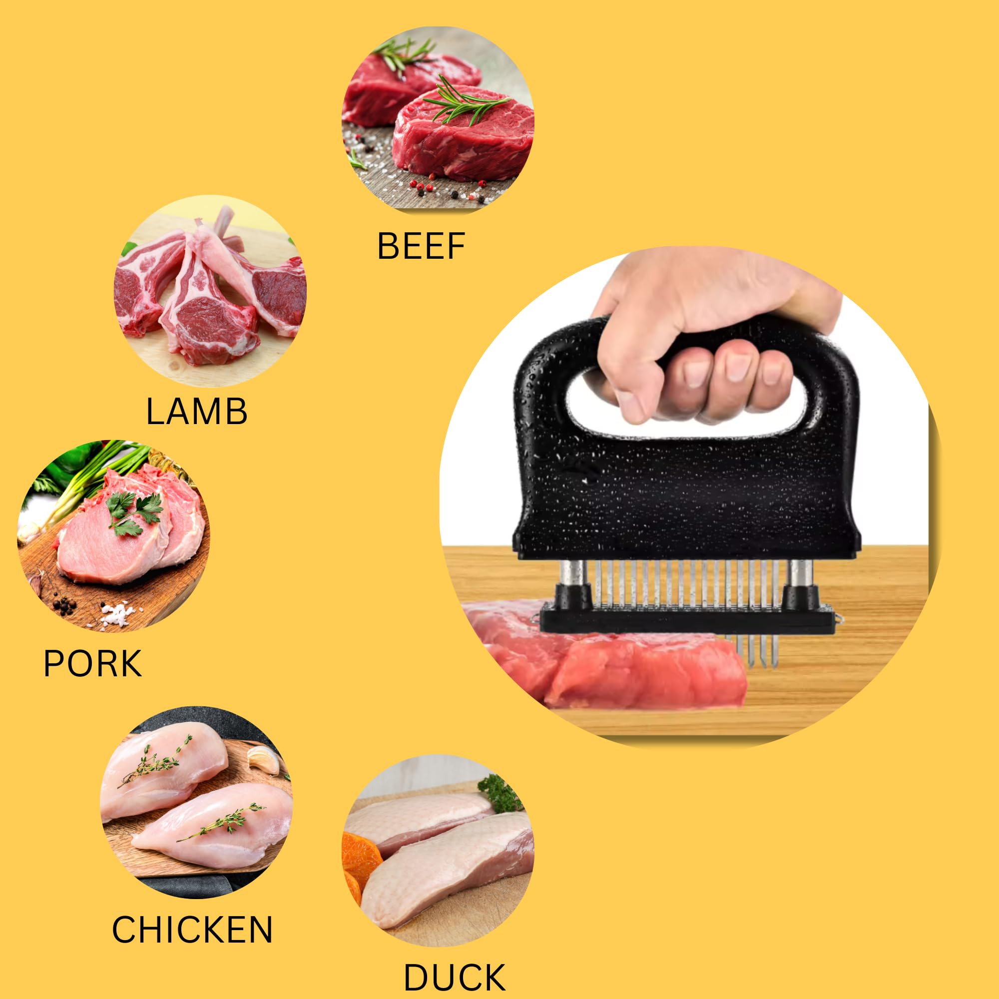 Premium Meat Tenderizer Tool - 48 Stainless Steel Needle Blades for Steak & Chicken | Heavy Duty Meat Pounder with Removable Base | Easy to Clean Kitchen Gadget | Perfect for Grilling, BBQ & Home Cooking