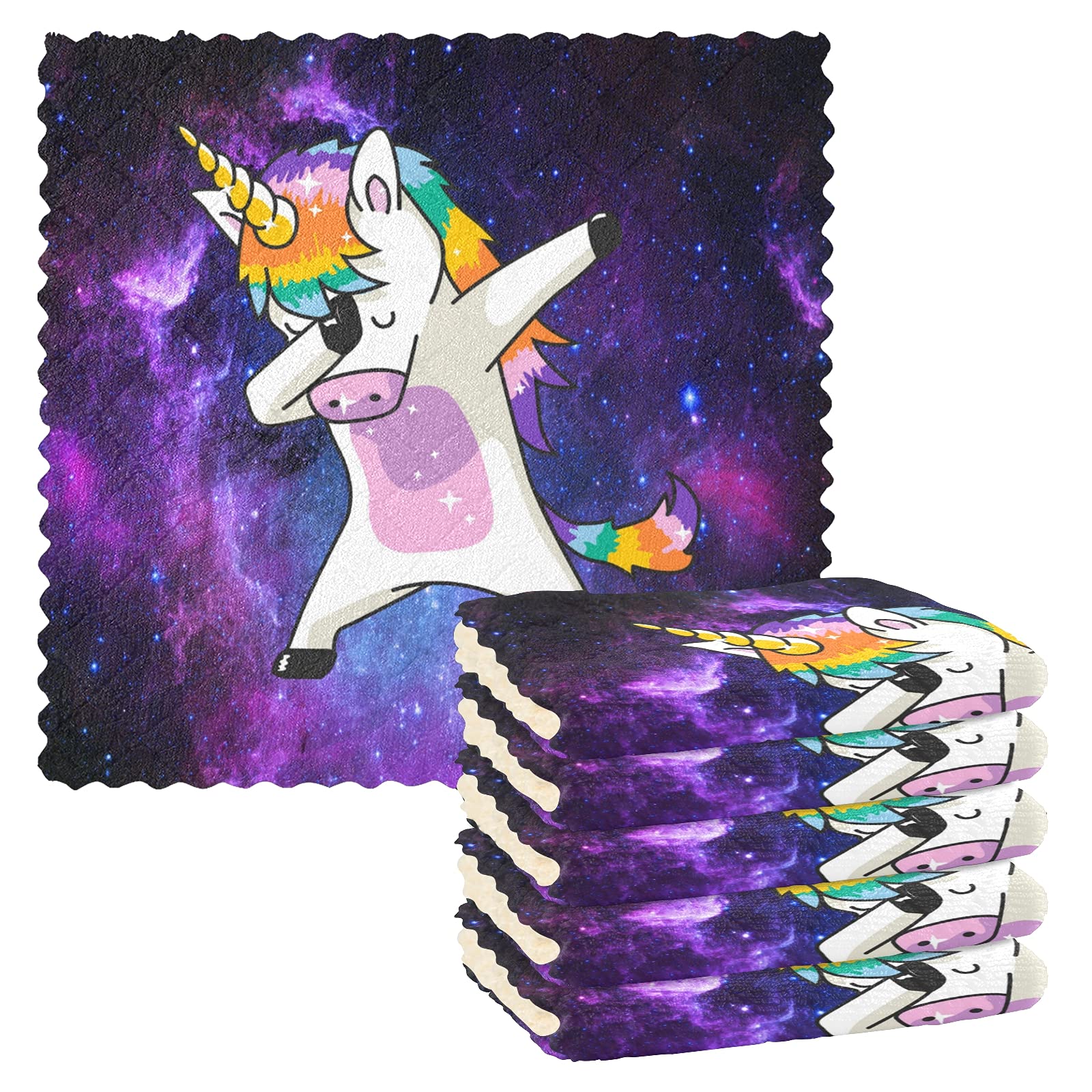 6 Pack Unicorn Kitchen Towels - Super Absorbent Reusable Dish Cloths for Washing Dishes, Drying Hands & Cleaning - Cute Rainbow Dish Rags for Home, Restaurant & Gift Giving