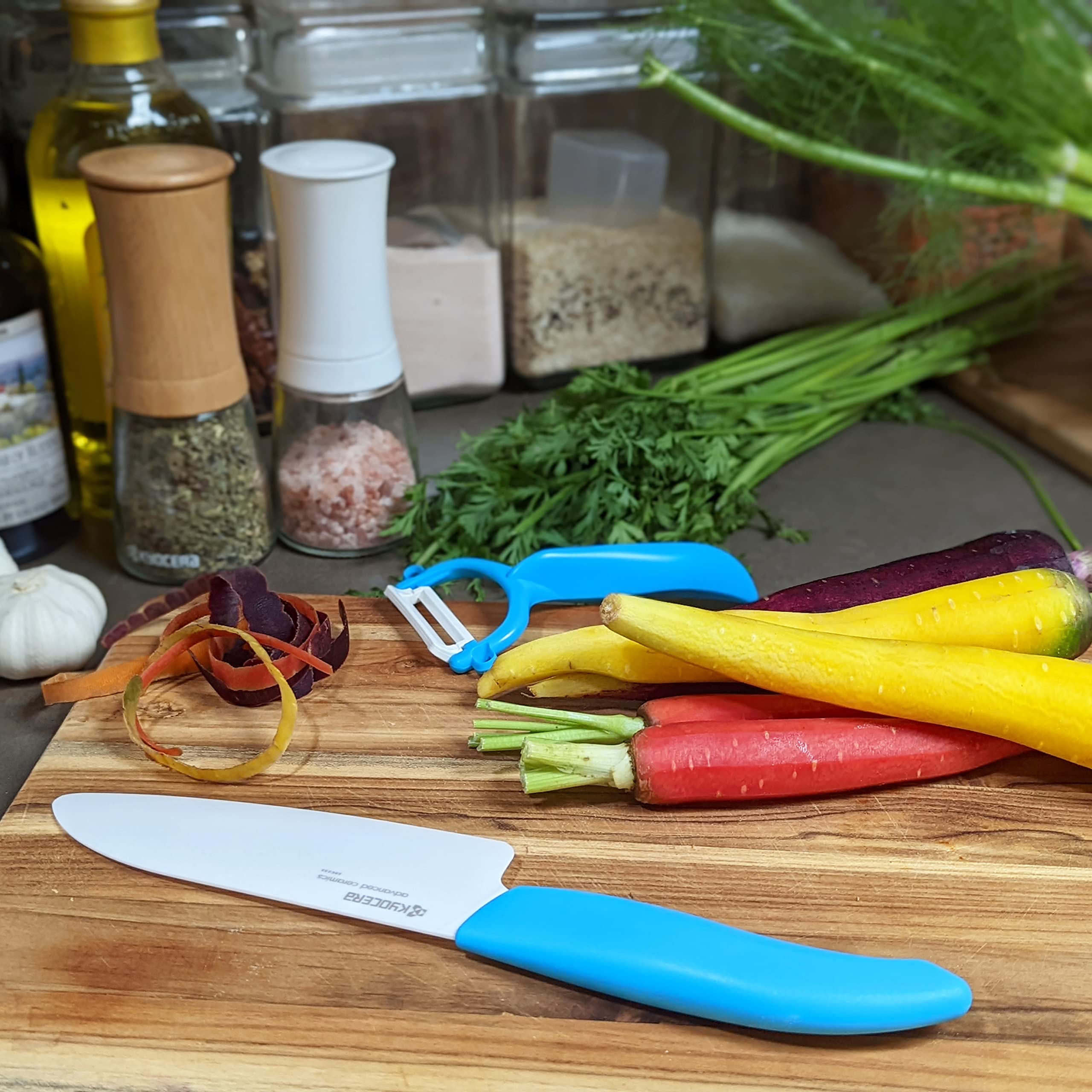 Kyocera Ceramic Horizontal Y Peeler - Blue - Sharp & Durable Vegetable Peeler for Potatoes, Carrots, Fruits - Perfect for Kitchen, Cooking & Meal Prep