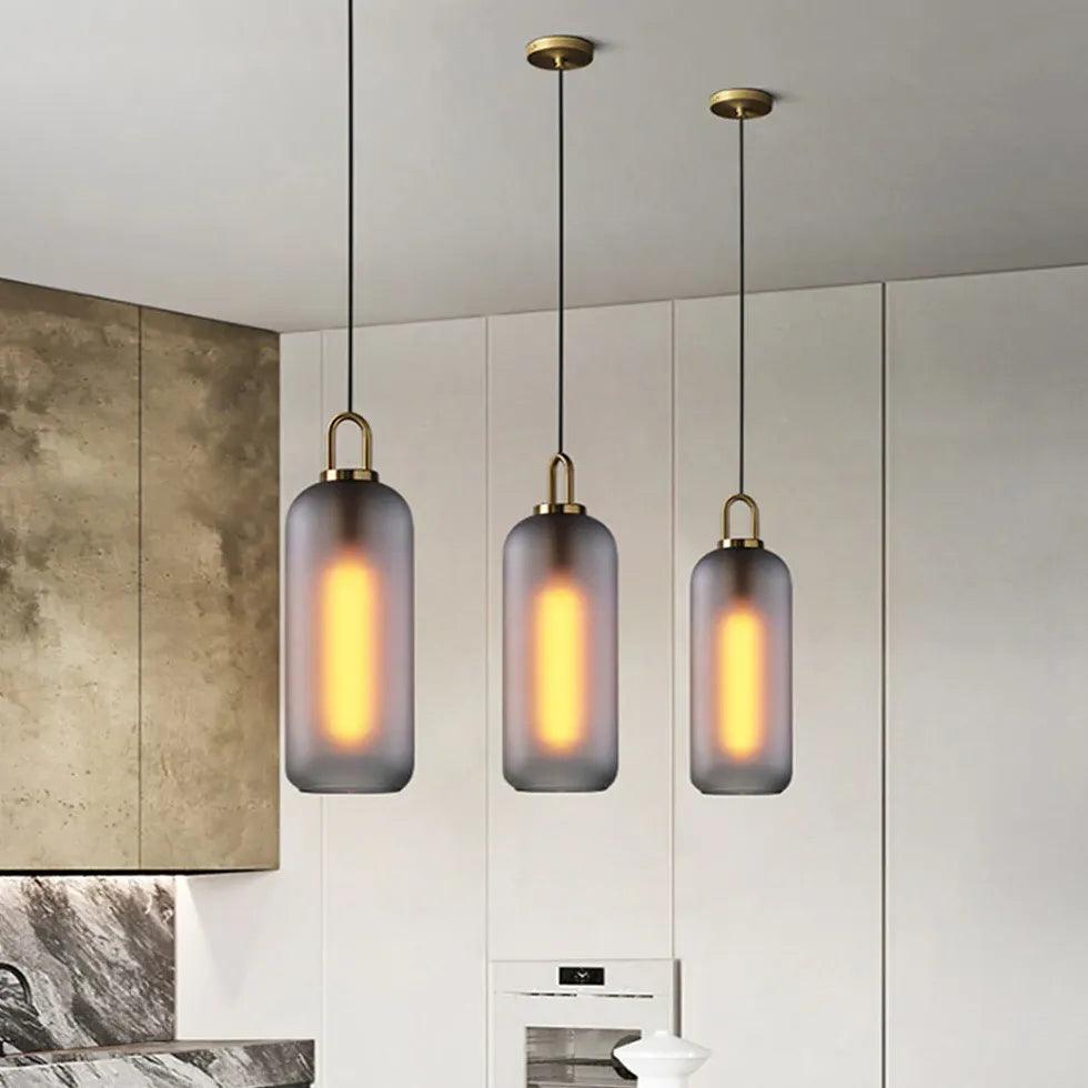 Industrial Smoke Grey Frosted Glass Pendant Light - Vintage Style Hanging Fixture for Kitchen Island, Dining Room, or Bar Lighting