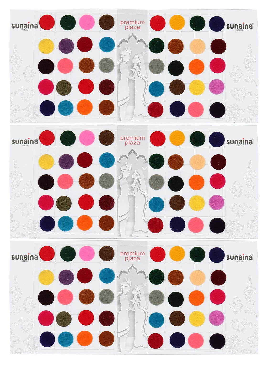 Sunaina Premium Plaza Multicolor Jumbo Size-5 Round Bindis for Women | Pack of 3 Decorative Sticker Cards | Indian Forehead Jewelry for Festivals, Weddings & Special Occasions