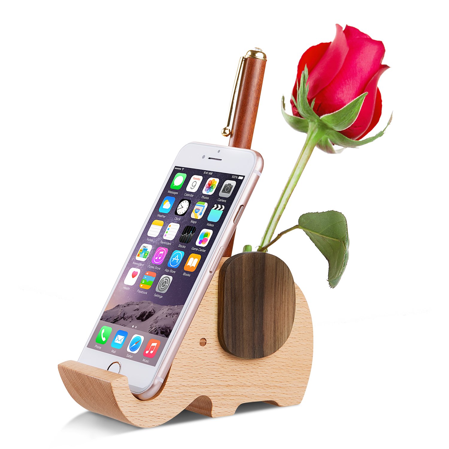 AhfuLife Wooden Elephant Pen Holder & Phone Stand - Cute Elephant Shaped Desk Organizer for Office & Home Decor - Unique Christmas Gift for Women - Perfect for Desk Organization, Home Office Decor & Elephant Lovers