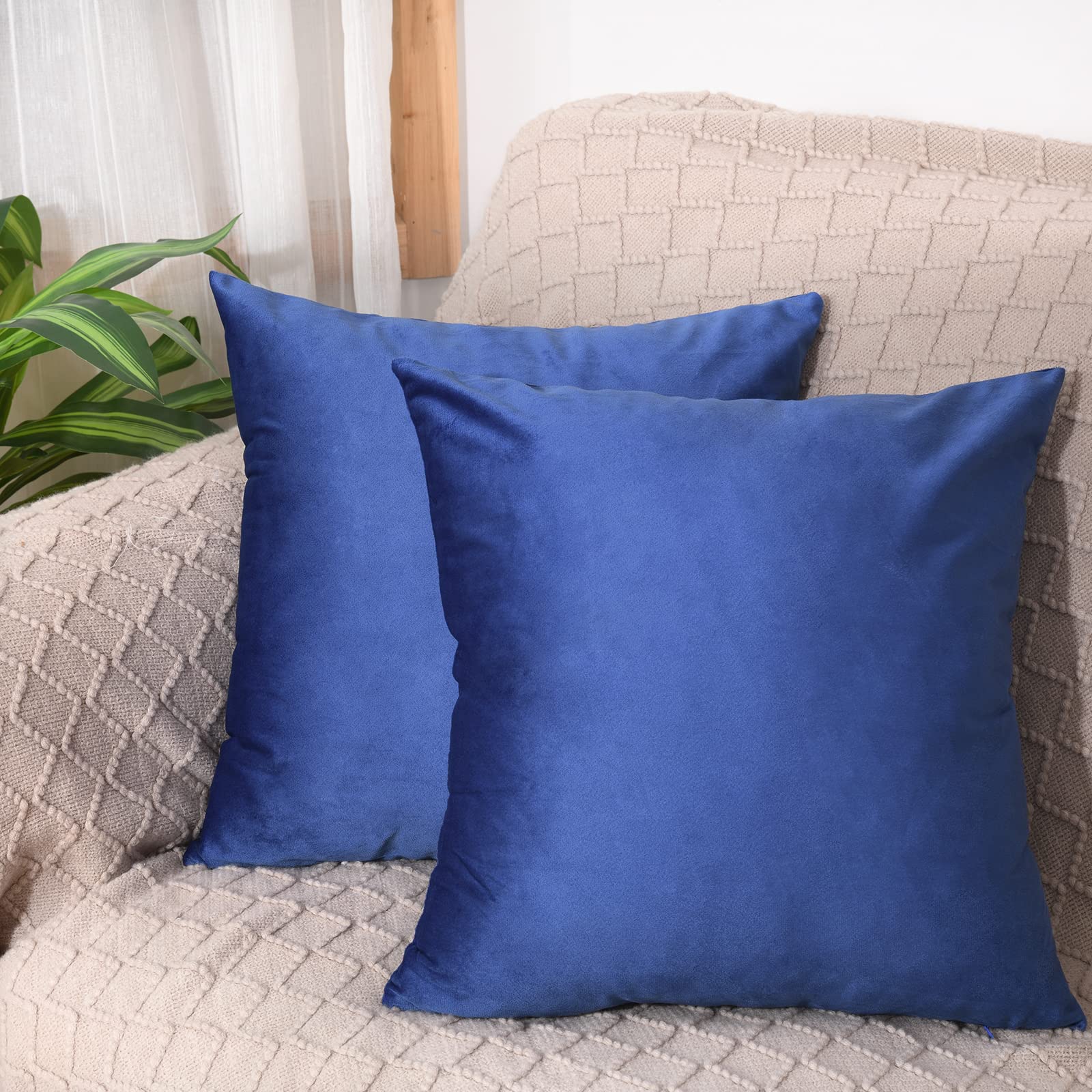 Premium Velvet Throw Pillow Covers - Set of 2 Soft Decorative Square Cushion Cases 18x18 Inches, Navy Blue for Sofa, Bed & Home Decor - Perfect for Living Room, Bedroom & Dorm