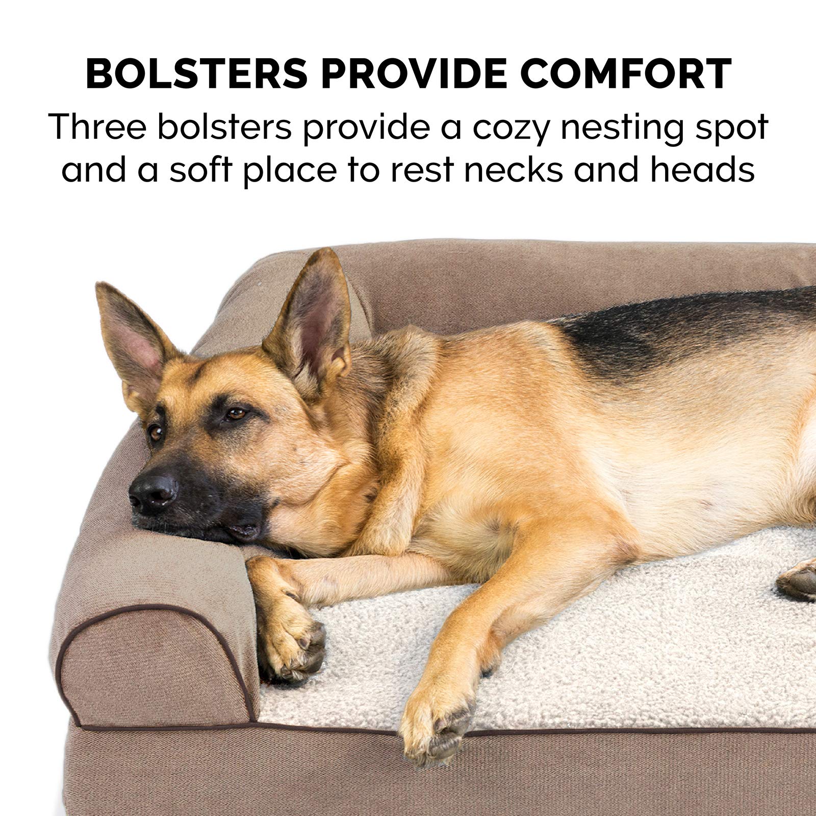 Furhaven Orthopedic Dog Bed for Large Dogs up to 125 lbs - Removable Bolsters & Washable Cover - Sherpa & Chenille Sofa Style - Cream Jumbo Plus/XXL - Perfect for Arthritis Relief & Comfortable Sleeping in Living Room or Bedroom