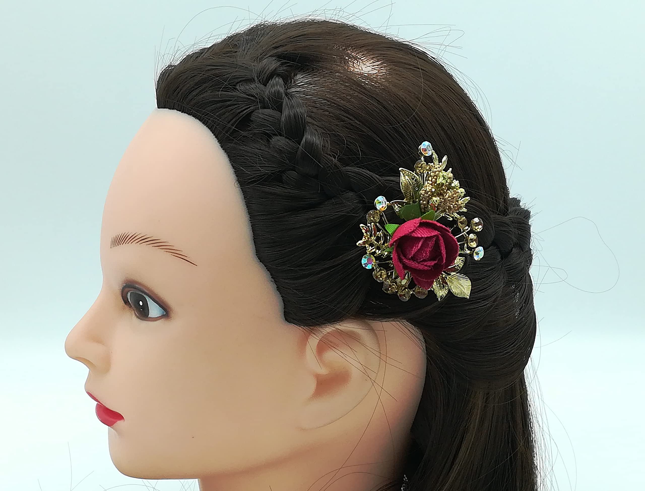 Kanthan Rose Floral Stone Hair Clips for Women & Girls - Peach Blossom Hair Barrettes, Hair Ties & Hair Pins - Perfect for Weddings, Parties & Everyday Styling