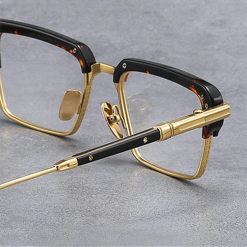 Stylish Unisex Black Titanium Acetate Square Eyeglasses - Lightweight Durable Full-Rim Frames for Men & Women | Perfect for Work, Reading & Fashion Accessories