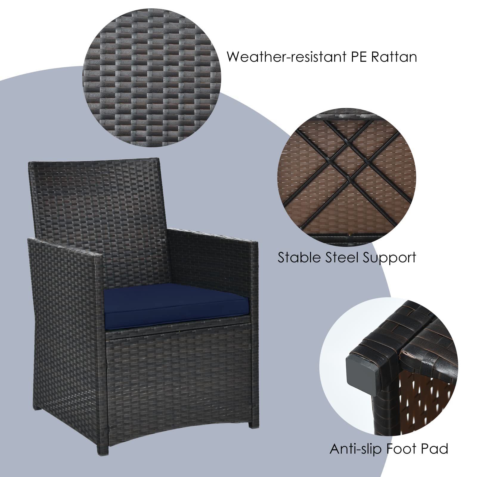 HAPPYGRILL 3-Piece Outdoor PE Rattan Bistro Set with Cushioned Chairs - Patio Dining Table and Conversation Set for Backyard, Porch, Garden, Poolside - Perfect for Al Fresco Dining, Relaxing, and Outdoor Entertaining