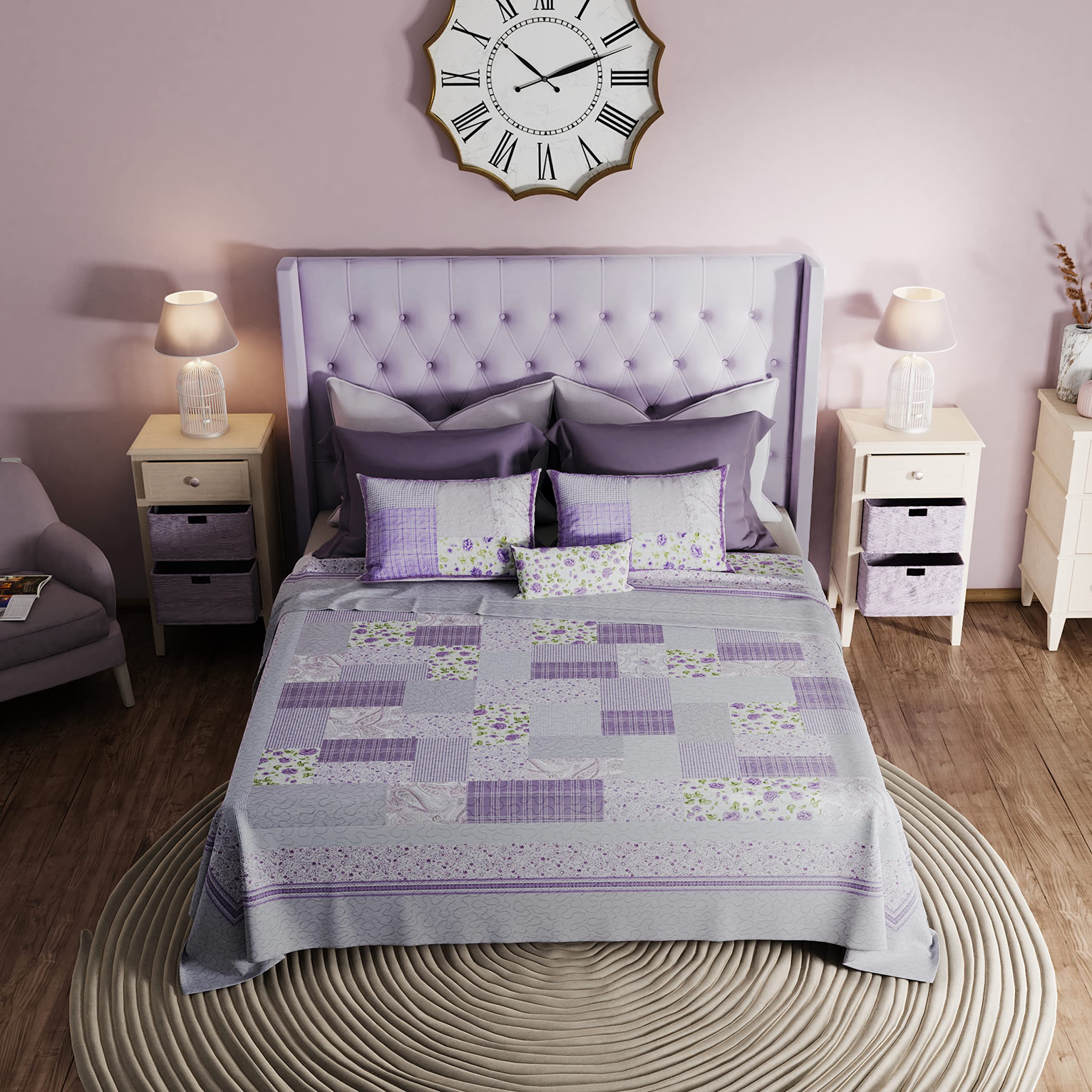 Donna Sharp King Size Quilt - Lavender Rose Cotton Patchwork Bedspread | Contemporary Design, Machine Washable | Perfect for Master Bedroom, Guest Room & Cozy Home Decor