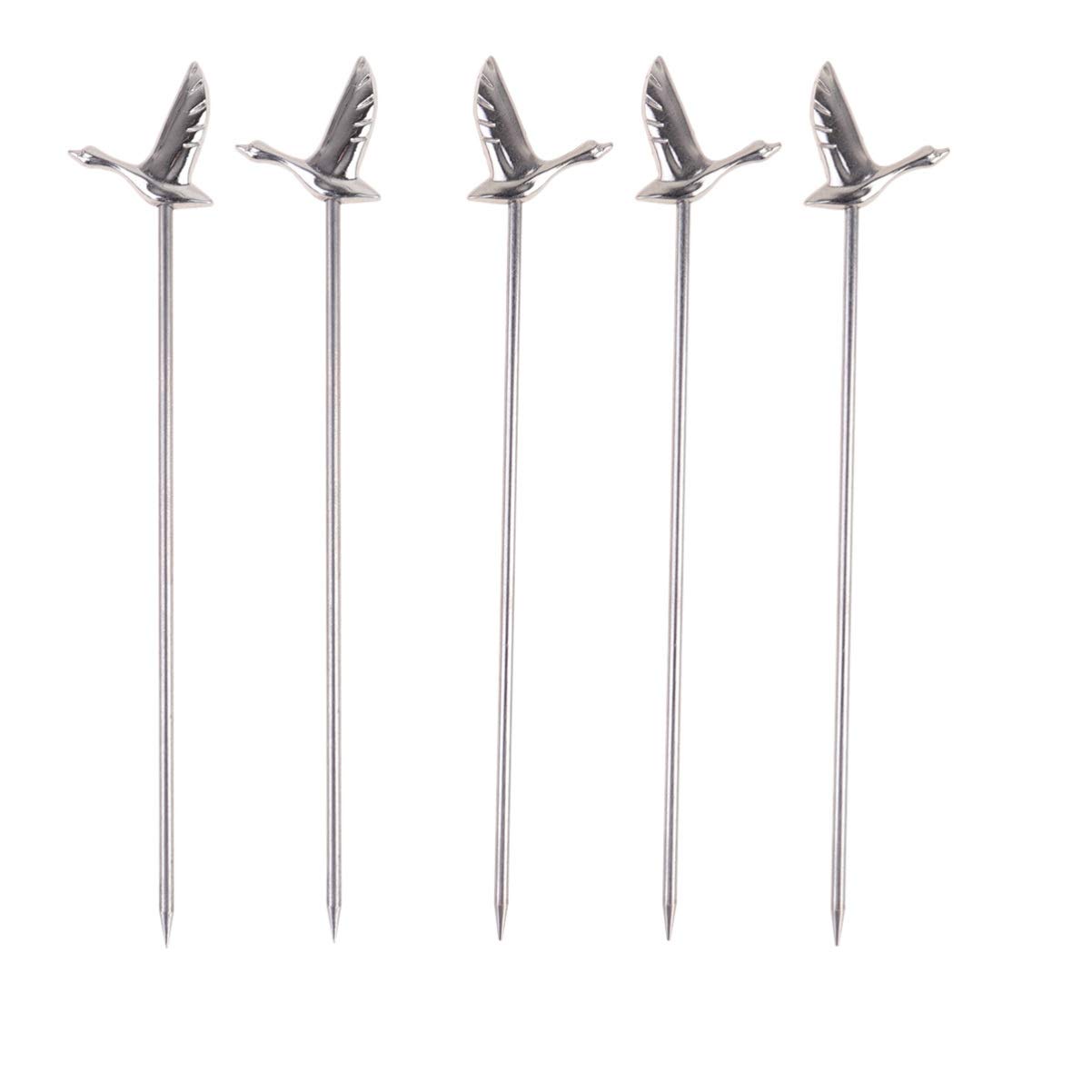 Hemoton 5-Piece Stainless Steel Cocktail Picks - Elegant Bar Accessories for Martini, Appetizers, Desserts & Fruit - Perfect for Home Bars, Restaurants & Parties (Silver)